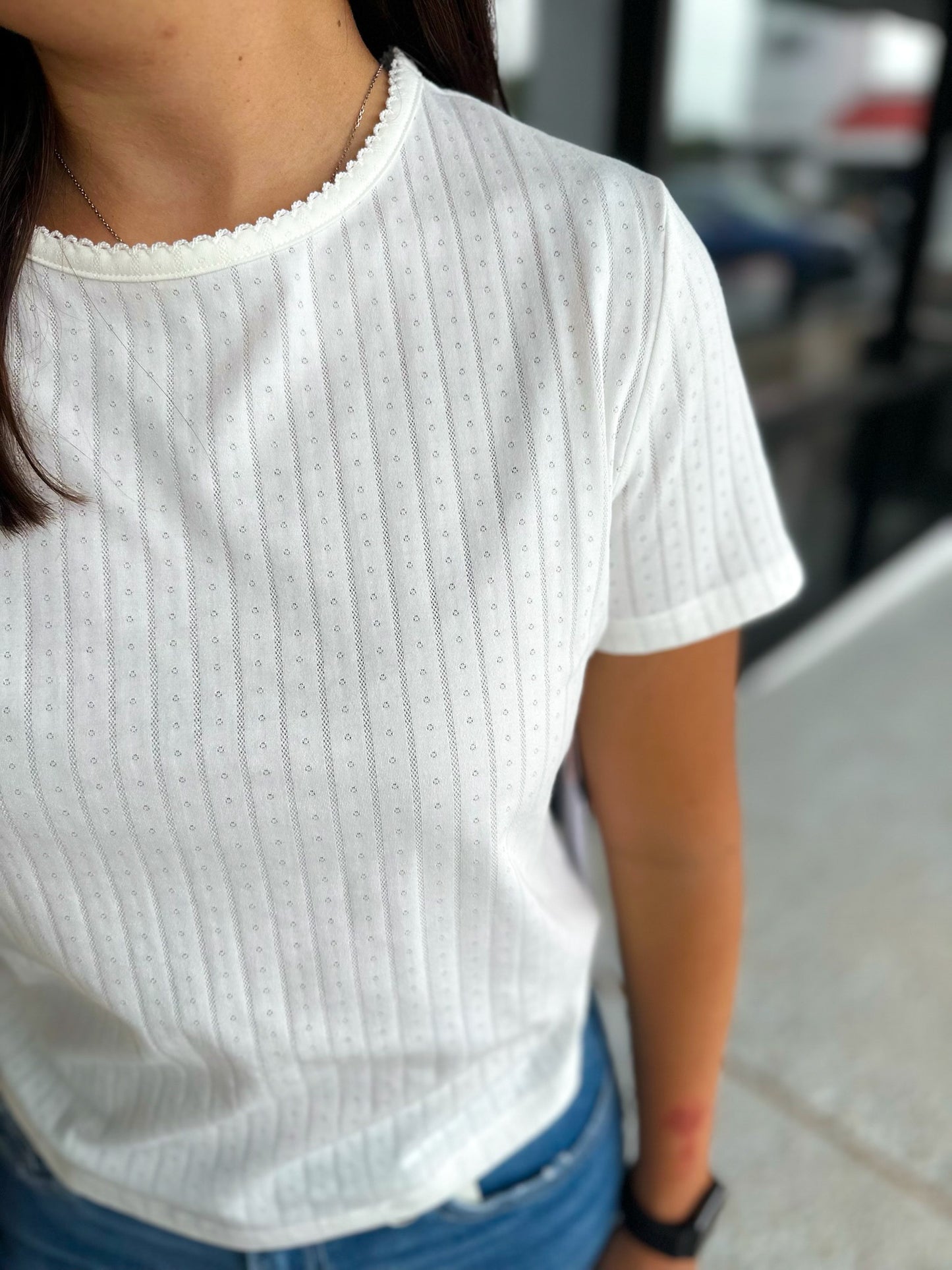 Pointelle Tee -white