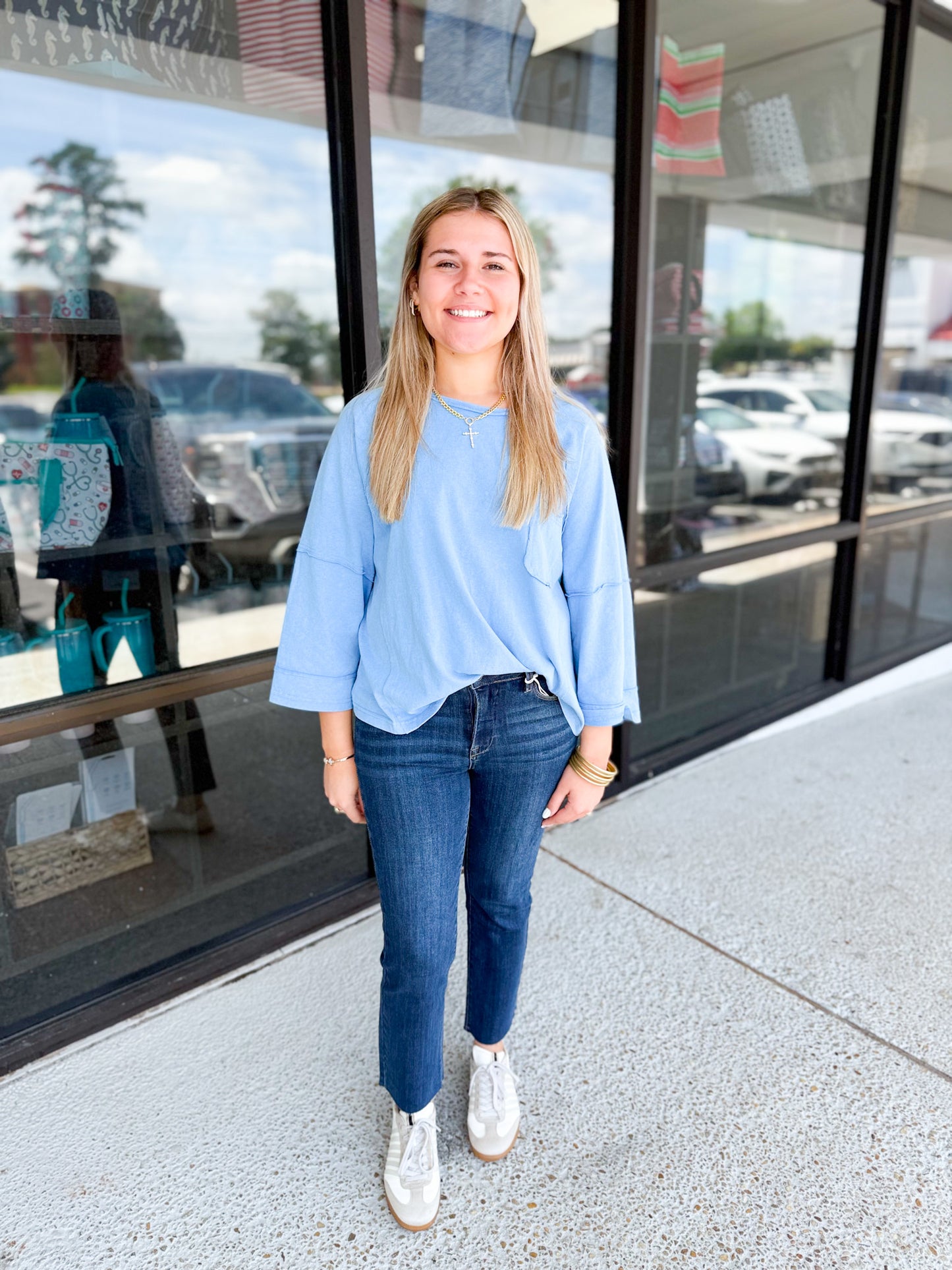 Boxy Top- Cadet Blue