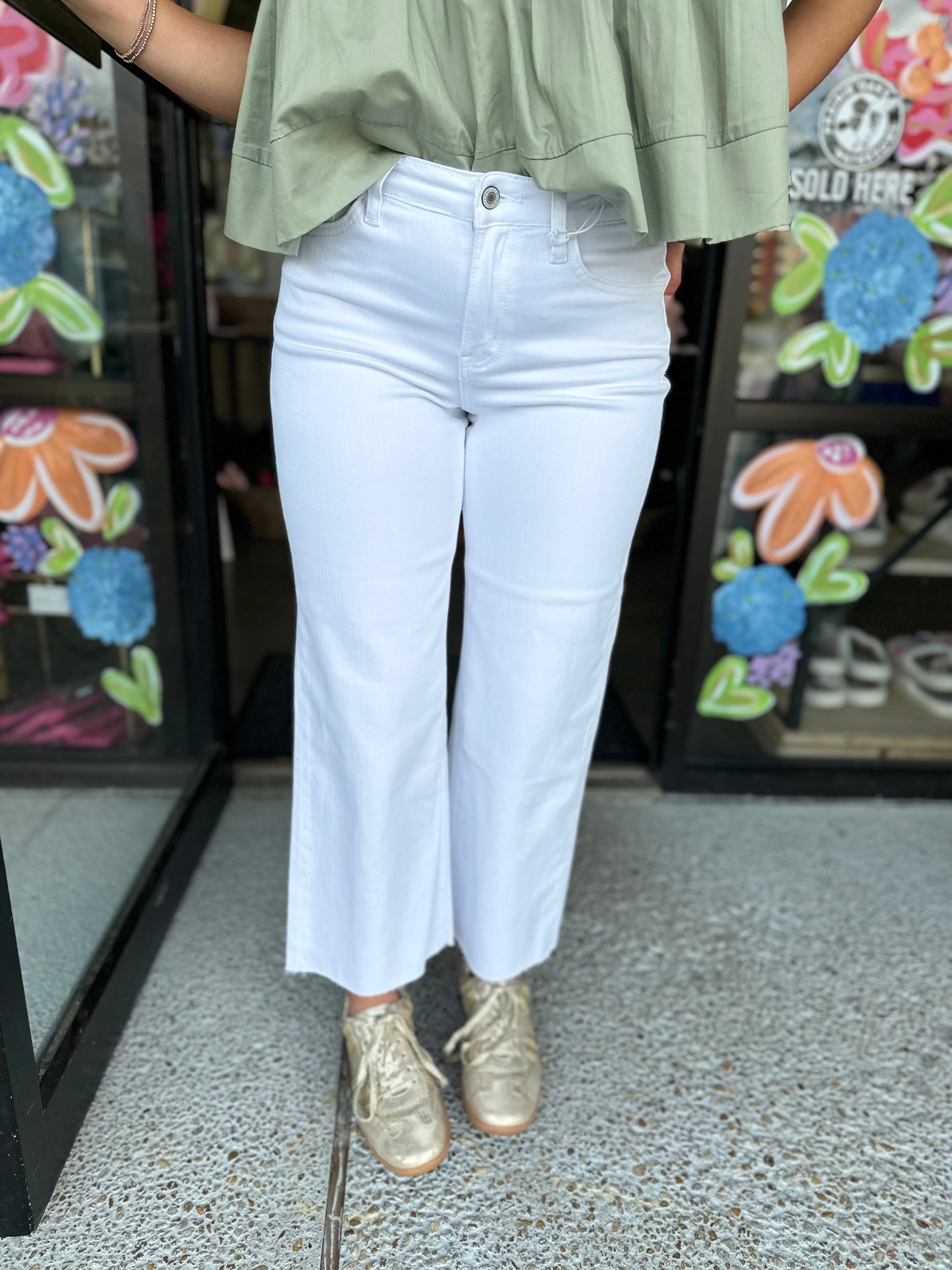 HIGH RISE CLEAN CUT RAW HEM CROP WIDE LEG JEANS