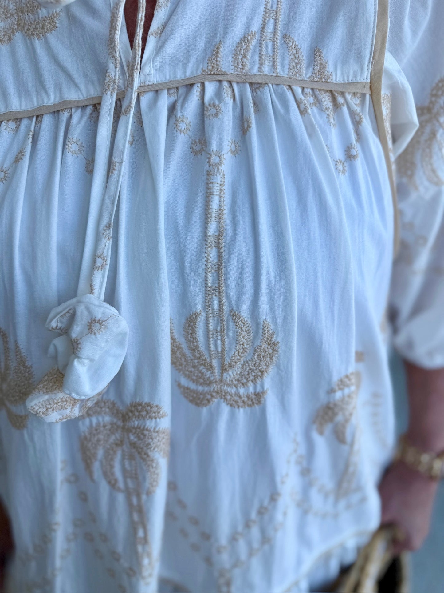 Palm Tree Embroidered Dress-Off White