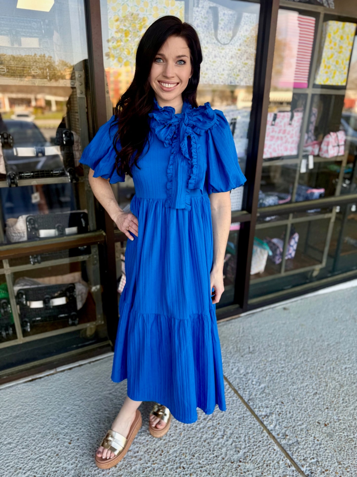 Lace Ribbon Midi-Royal Blue