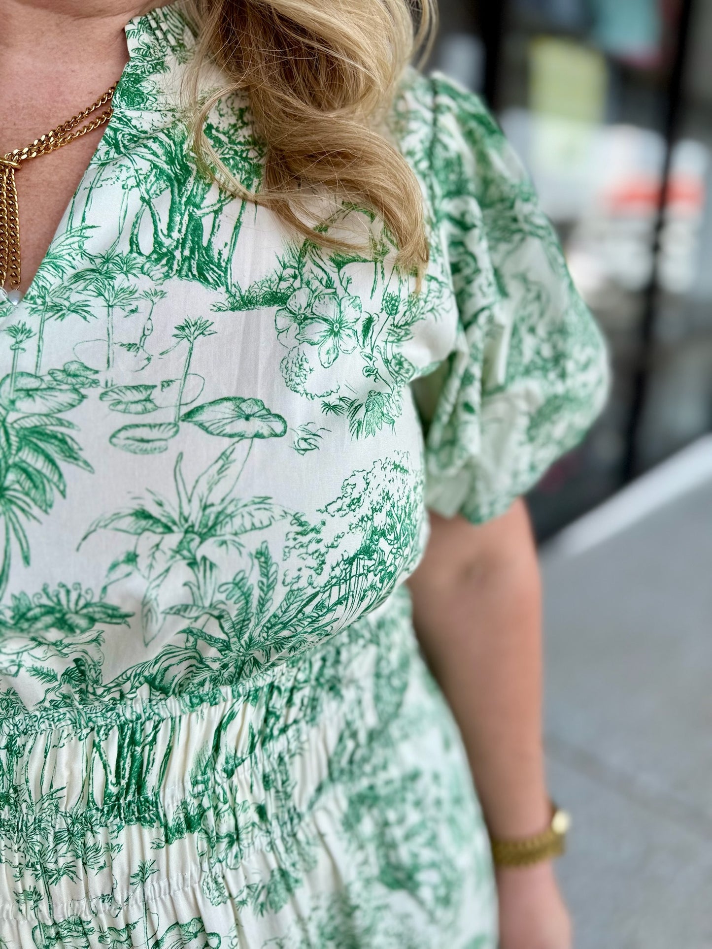 Floral Print Pockets Maxi Dress-Green
