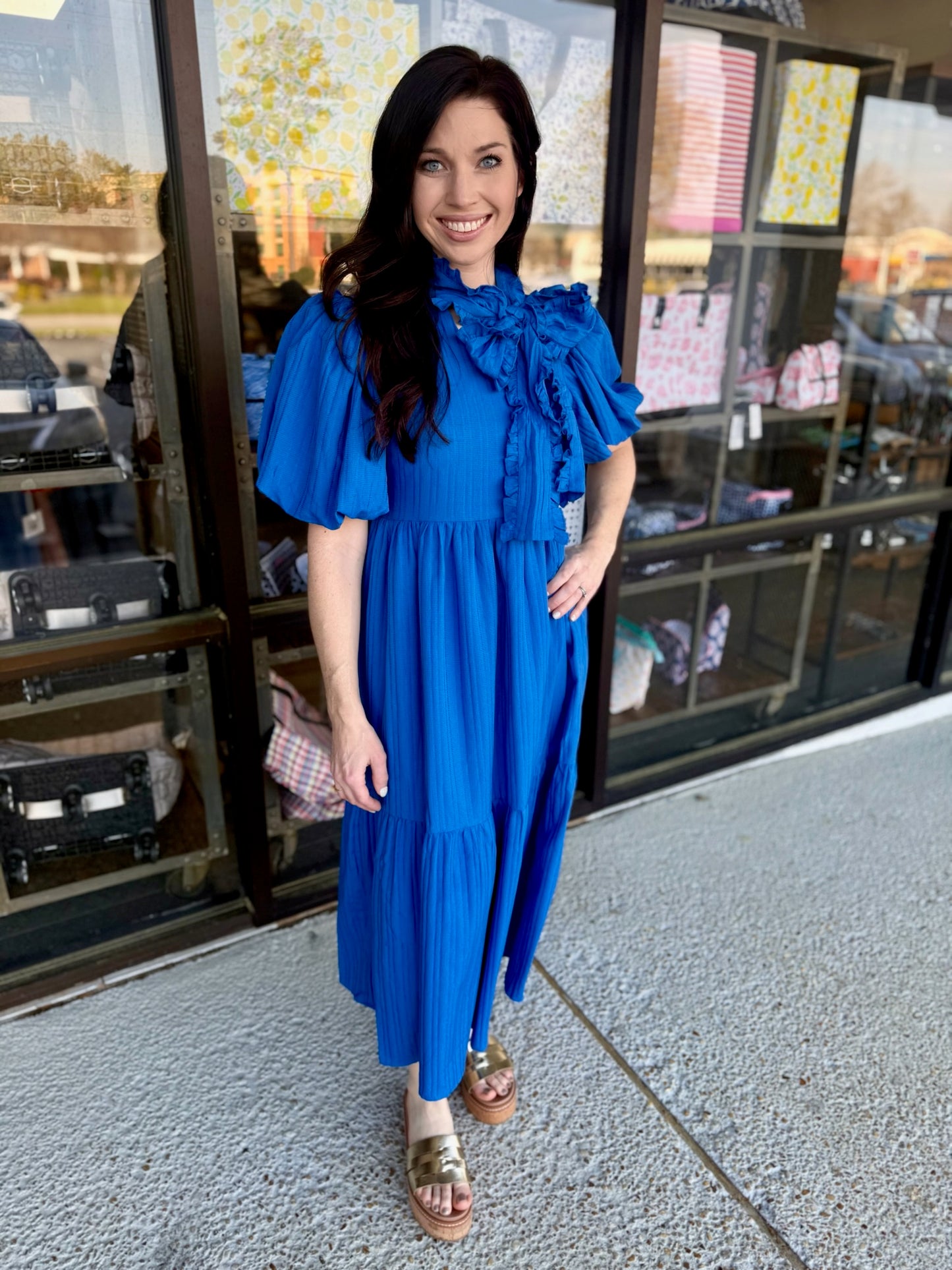 Lace Ribbon Midi-Royal Blue