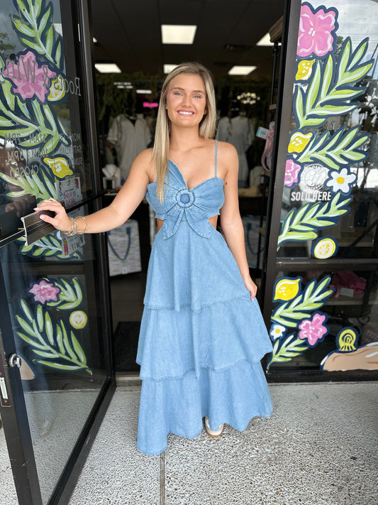 Flower Front Denim Maxi