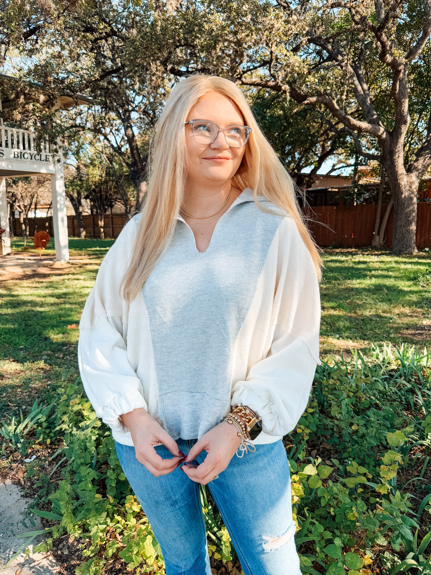 Snuggle Up Top - Grey/Cream/White