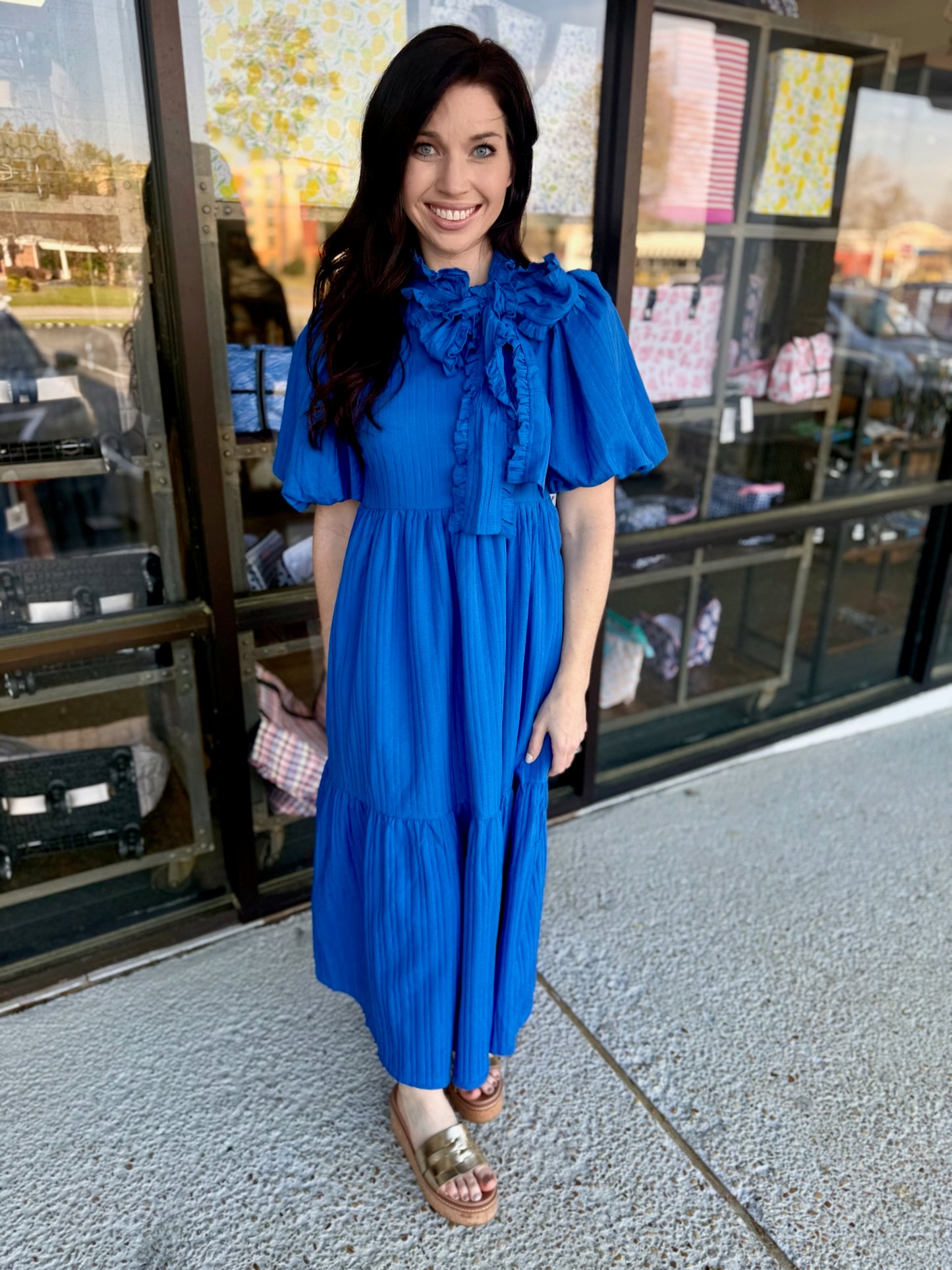 Lace Ribbon Midi-Royal Blue