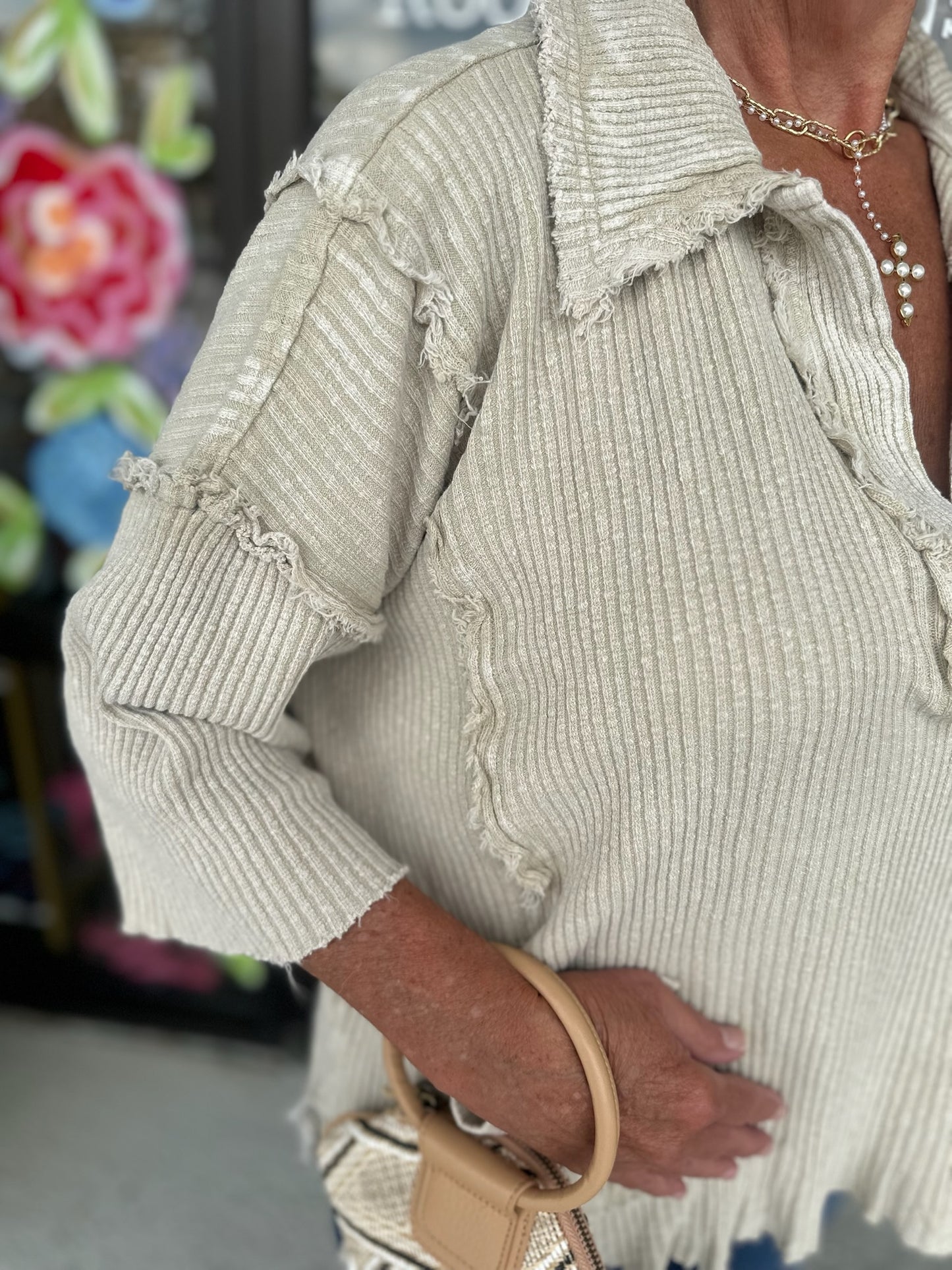 3/4 Sleeve Mineral Washed Top