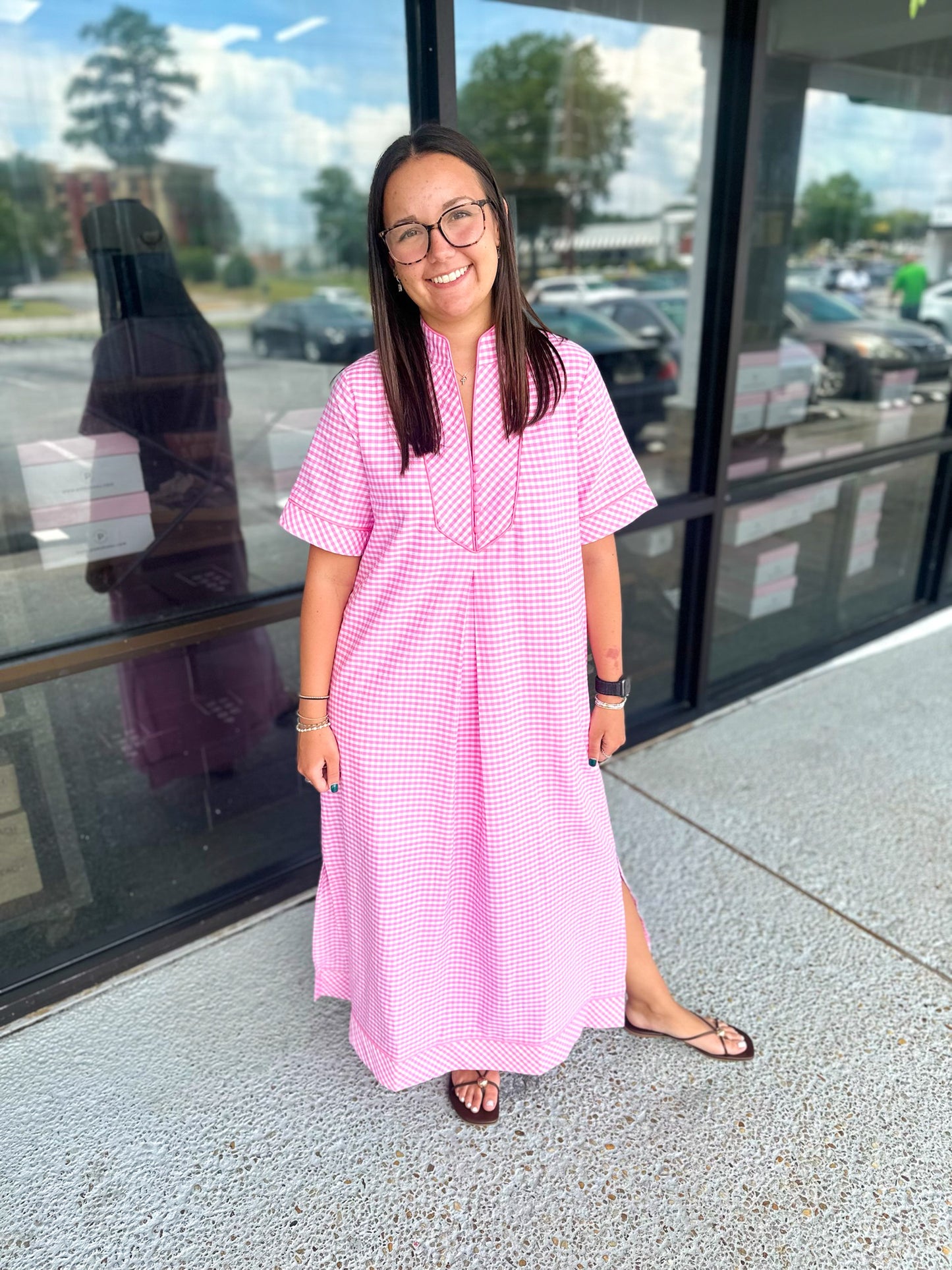 Char Gingham Midi - pink