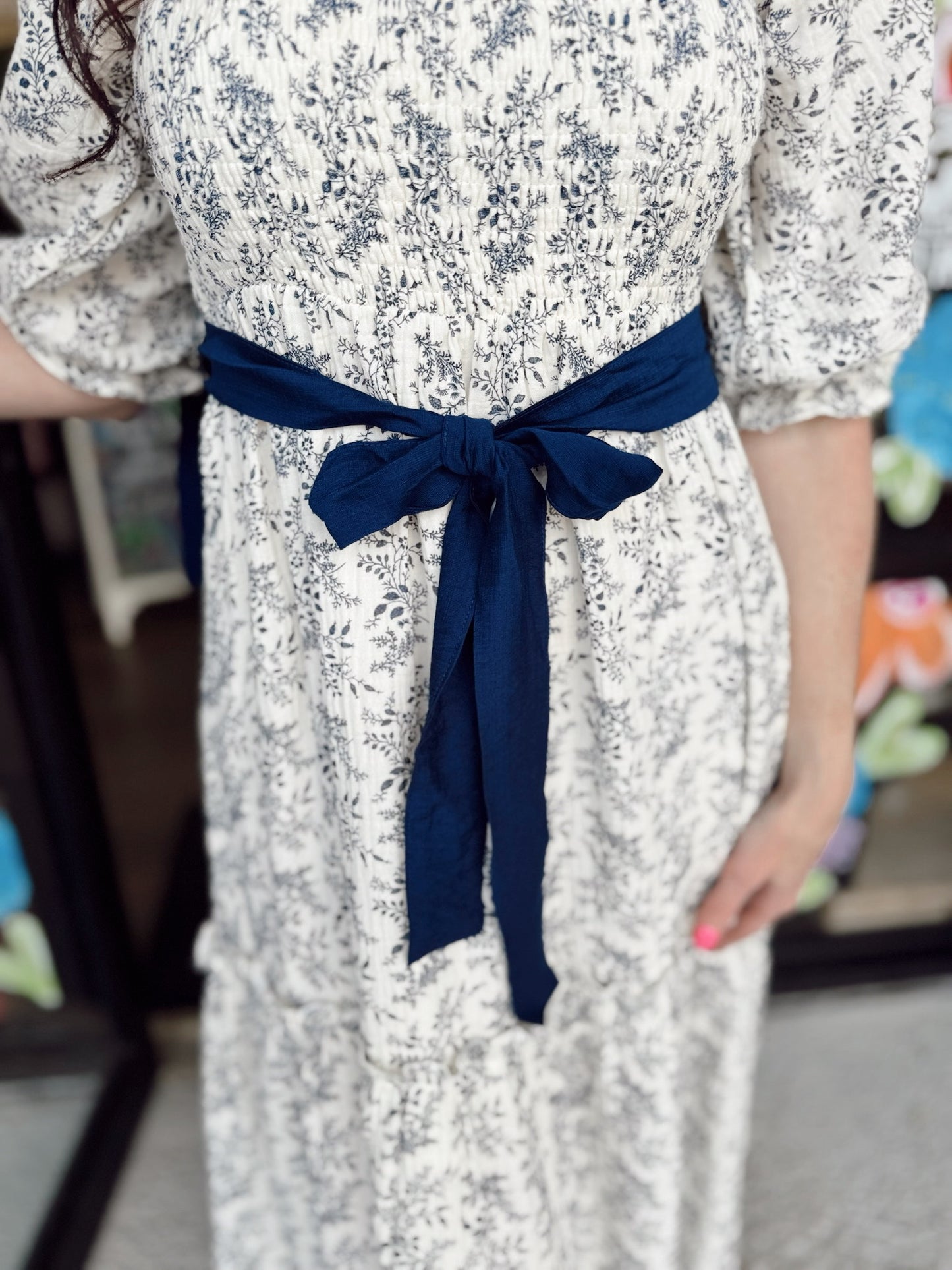Floral Print Ribbon Maxi-Indigo
