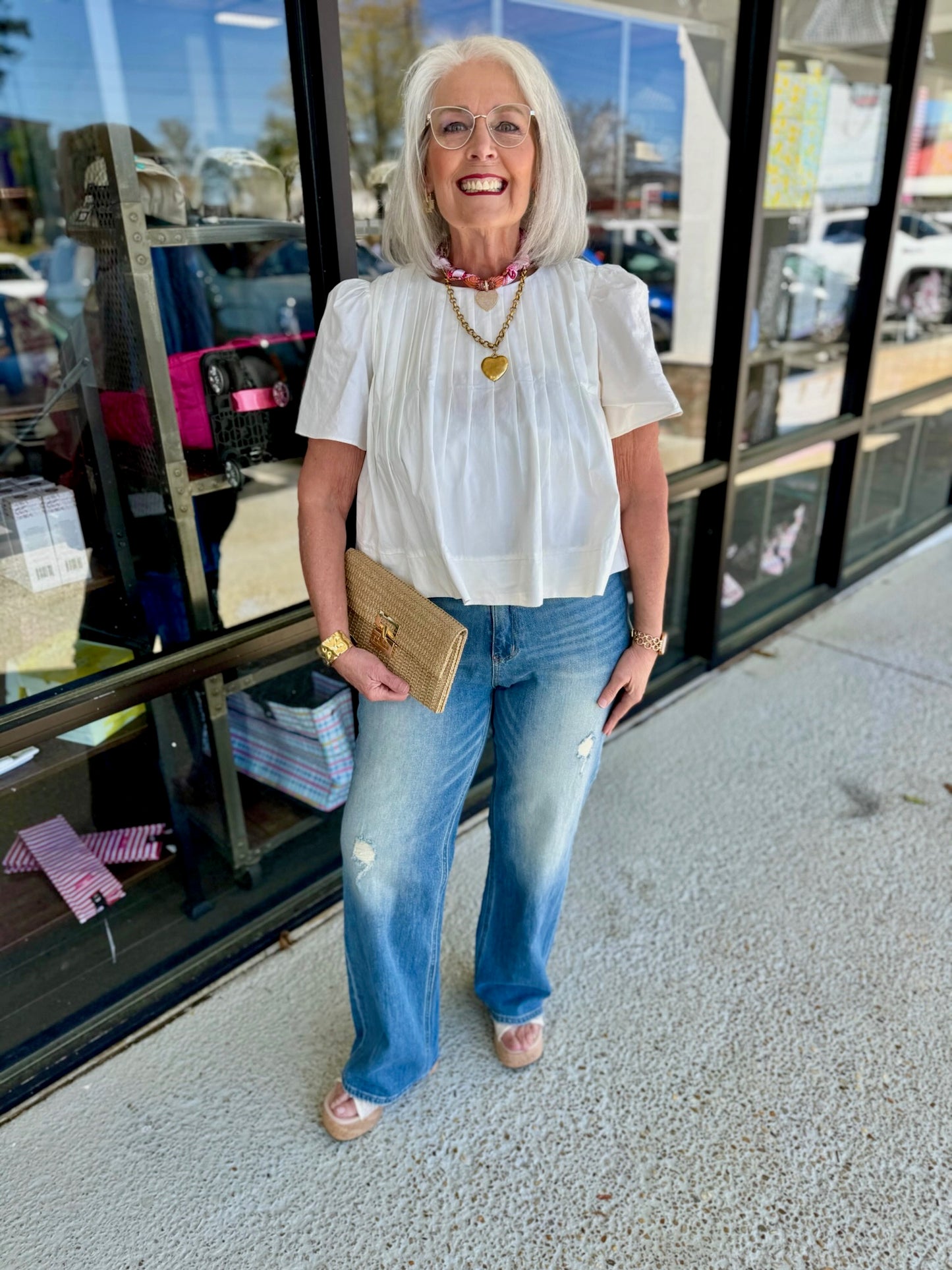 PLEATED DETAIL SHORT SLEEVE BLOUSE