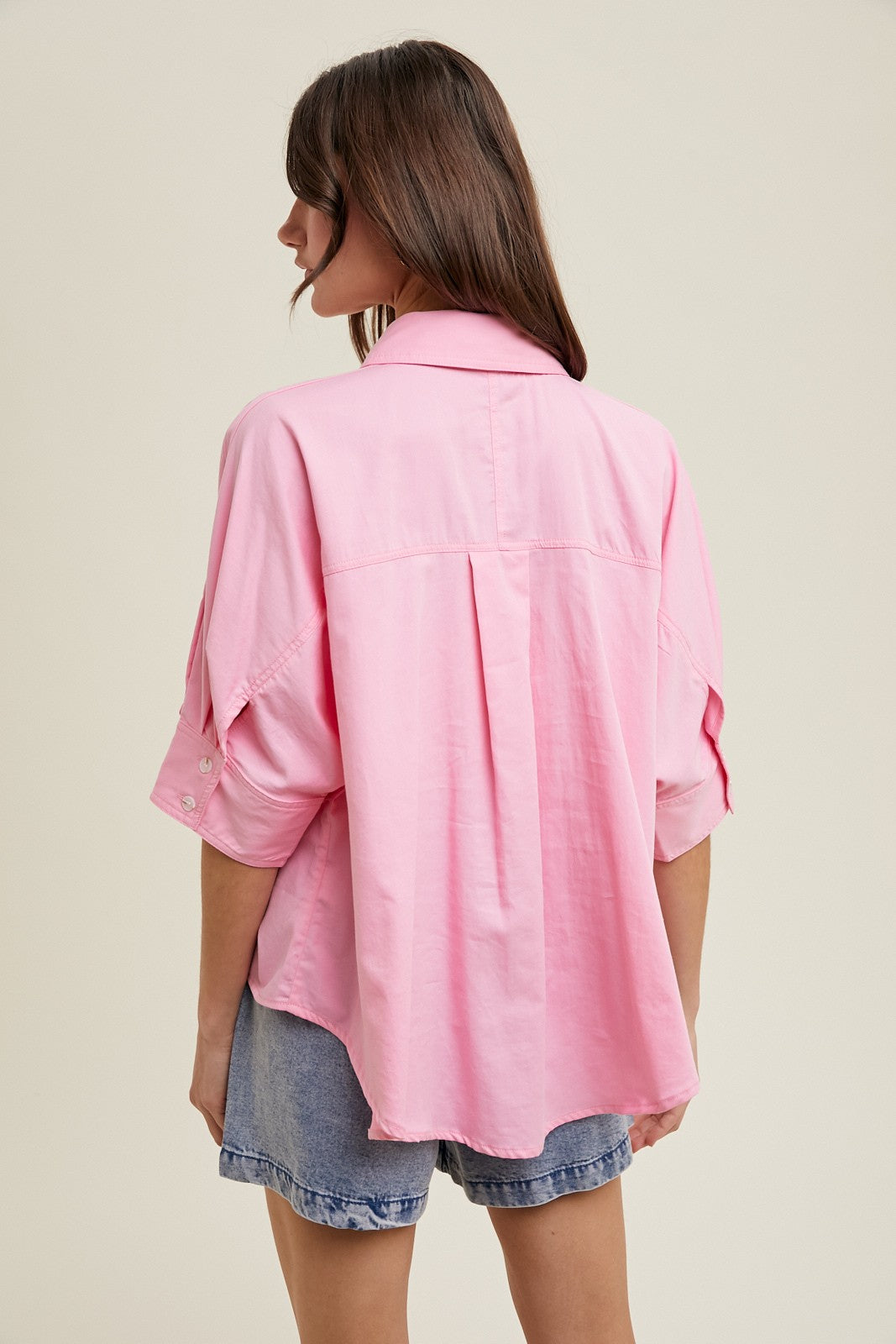 SLIGHTY HI-LOW BUTTON-UP SHIRT-HIBISCUS