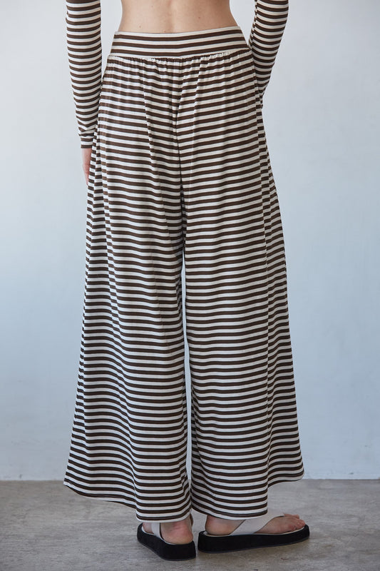 Fine Line Wide Leg Pants - cream/brown
