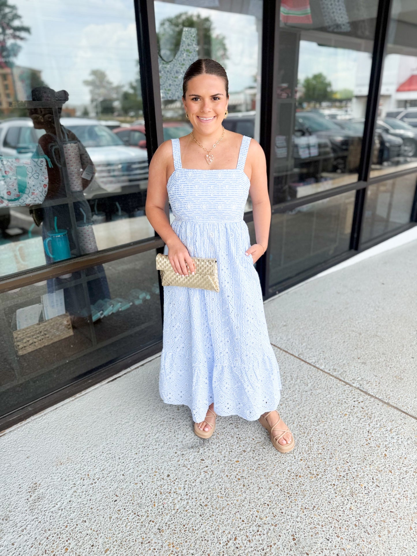 Square Neck Midi Dress-Blue