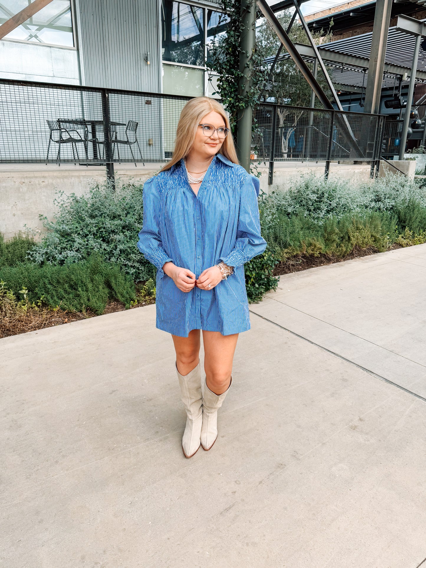 Smocked Stripe Kiss - blue