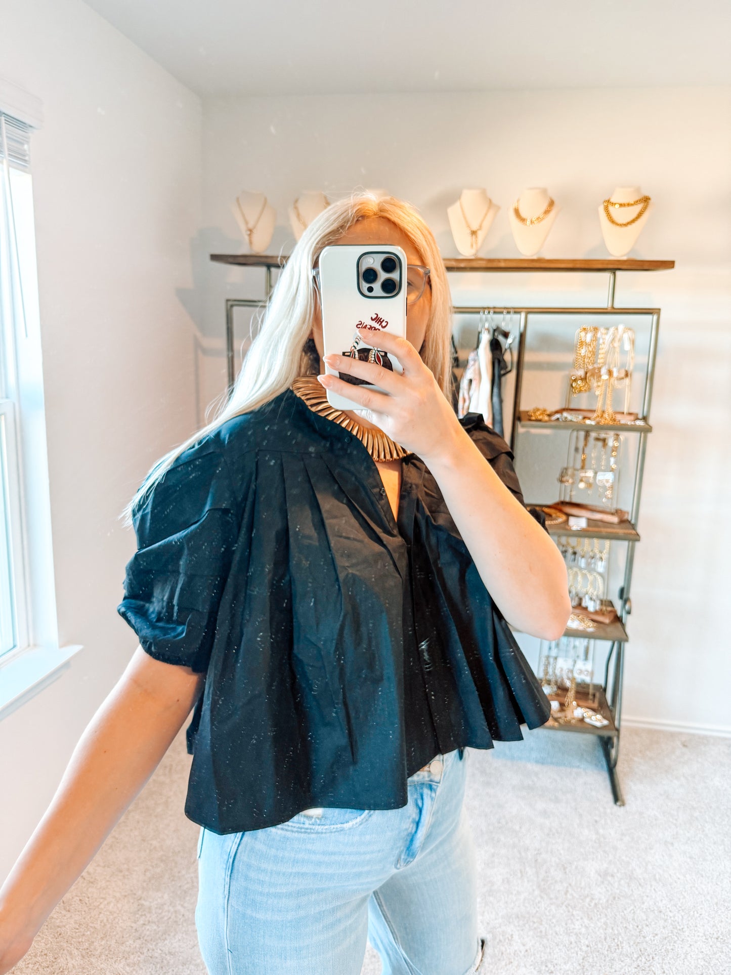 Pleated Pintuck Blouse - Black