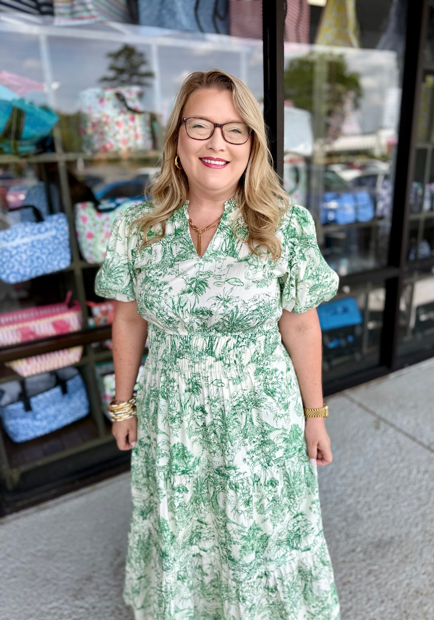 Floral Print Pockets Maxi Dress-Green