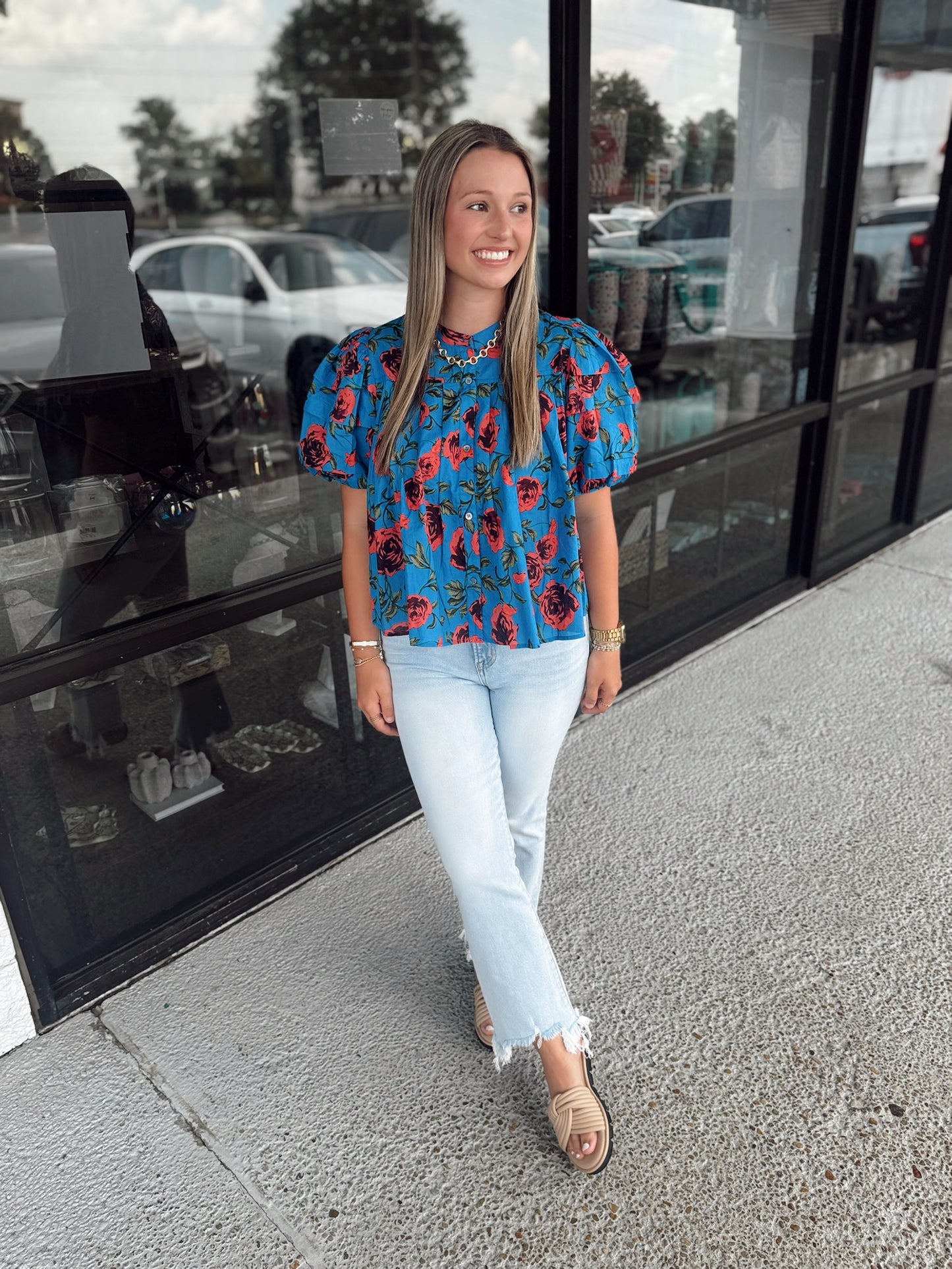 The Ella Top-Blue/ Red