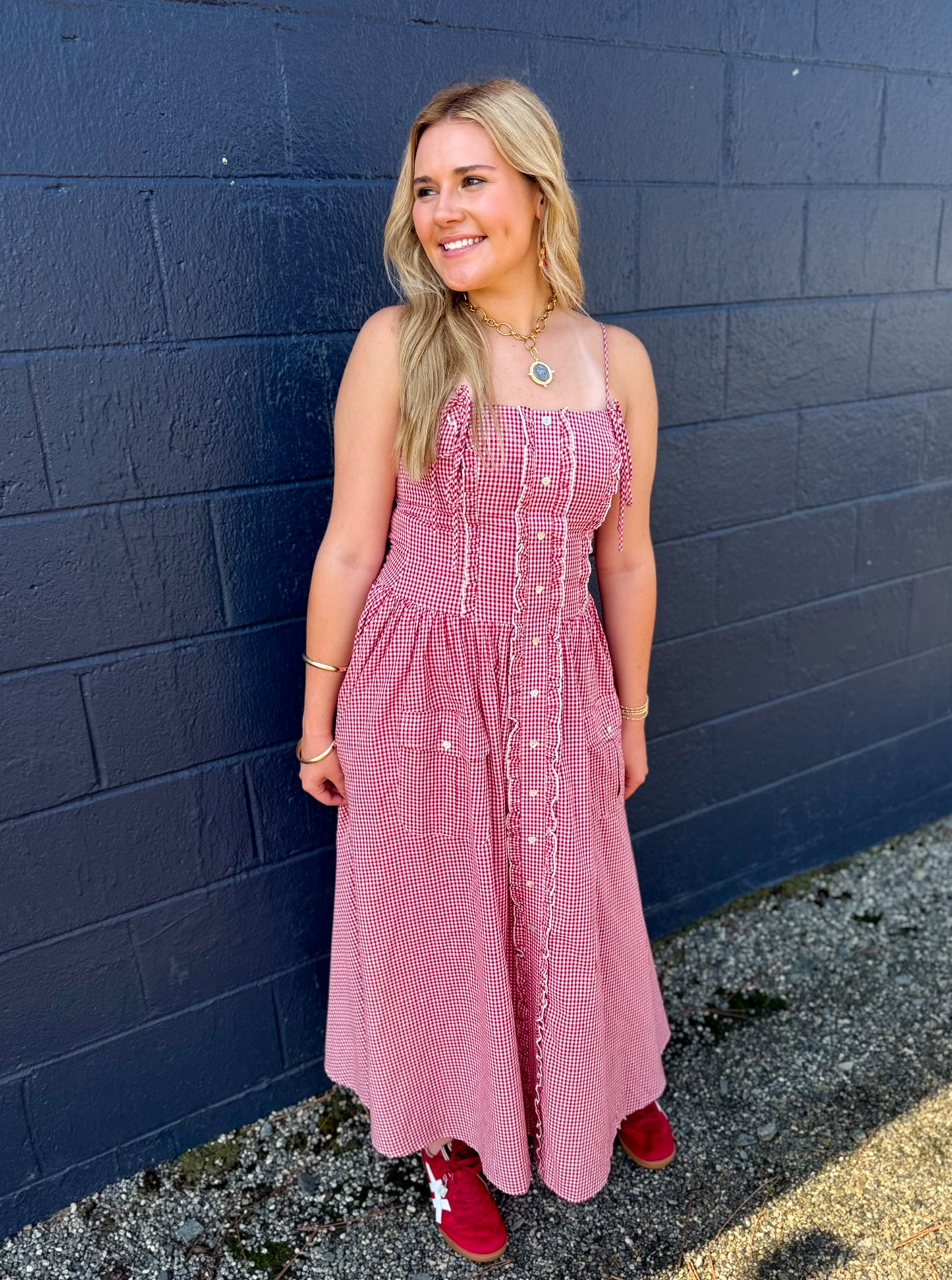 Gingham Time Midi - Red Mix
