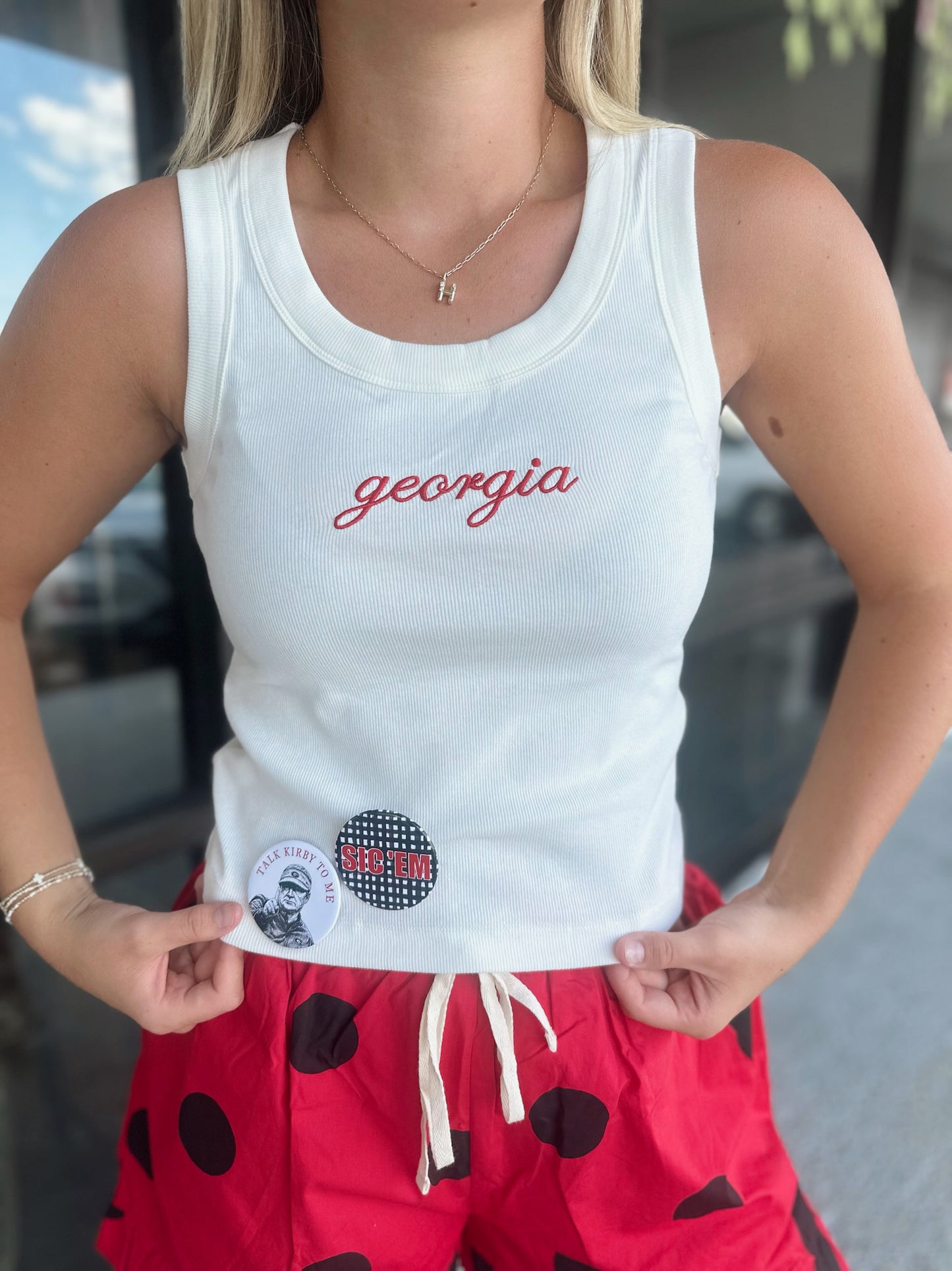 Georgia Embroidered Tank - white