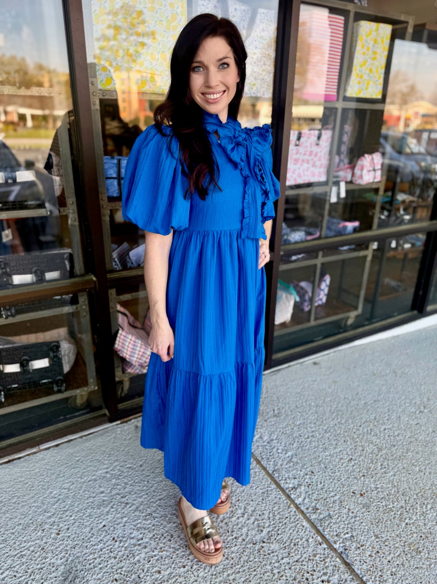 Lace Ribbon Midi-Royal Blue