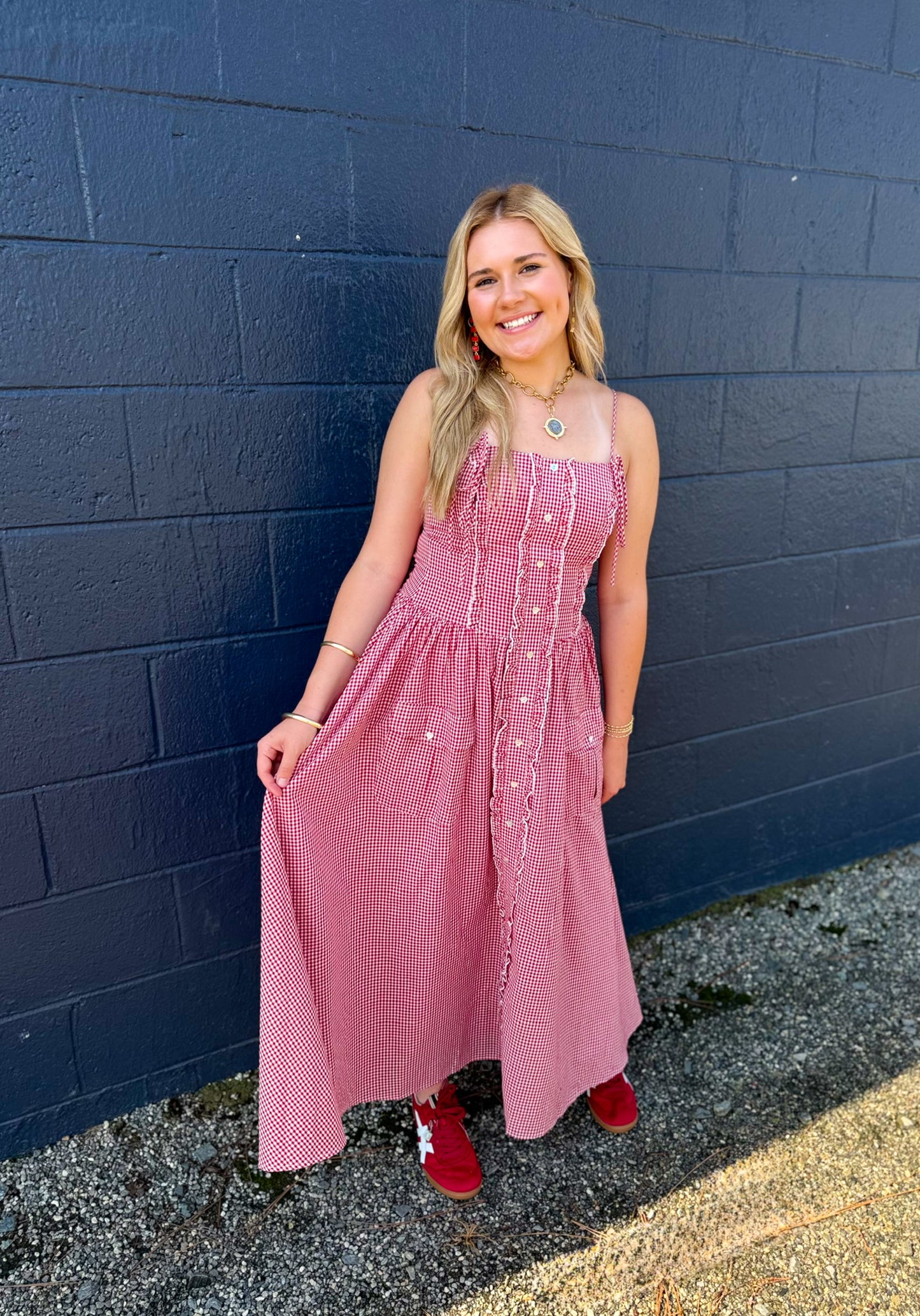 Gingham Time Midi - Red Mix
