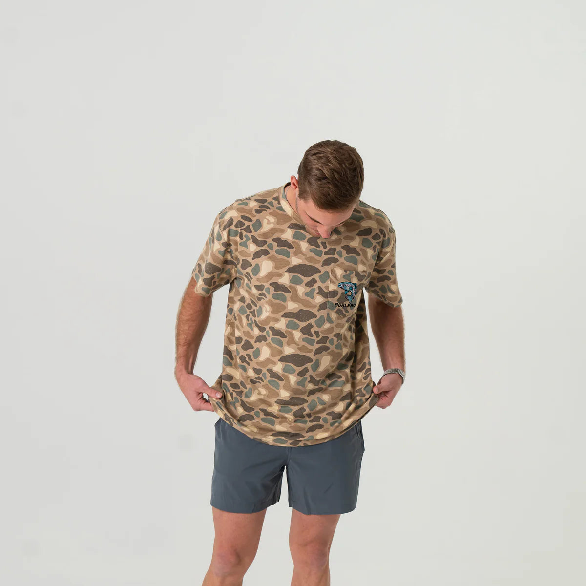 Pintail camo jumping trout Pocket Tee
