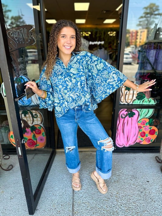 Brad Button Up-Blue/Green