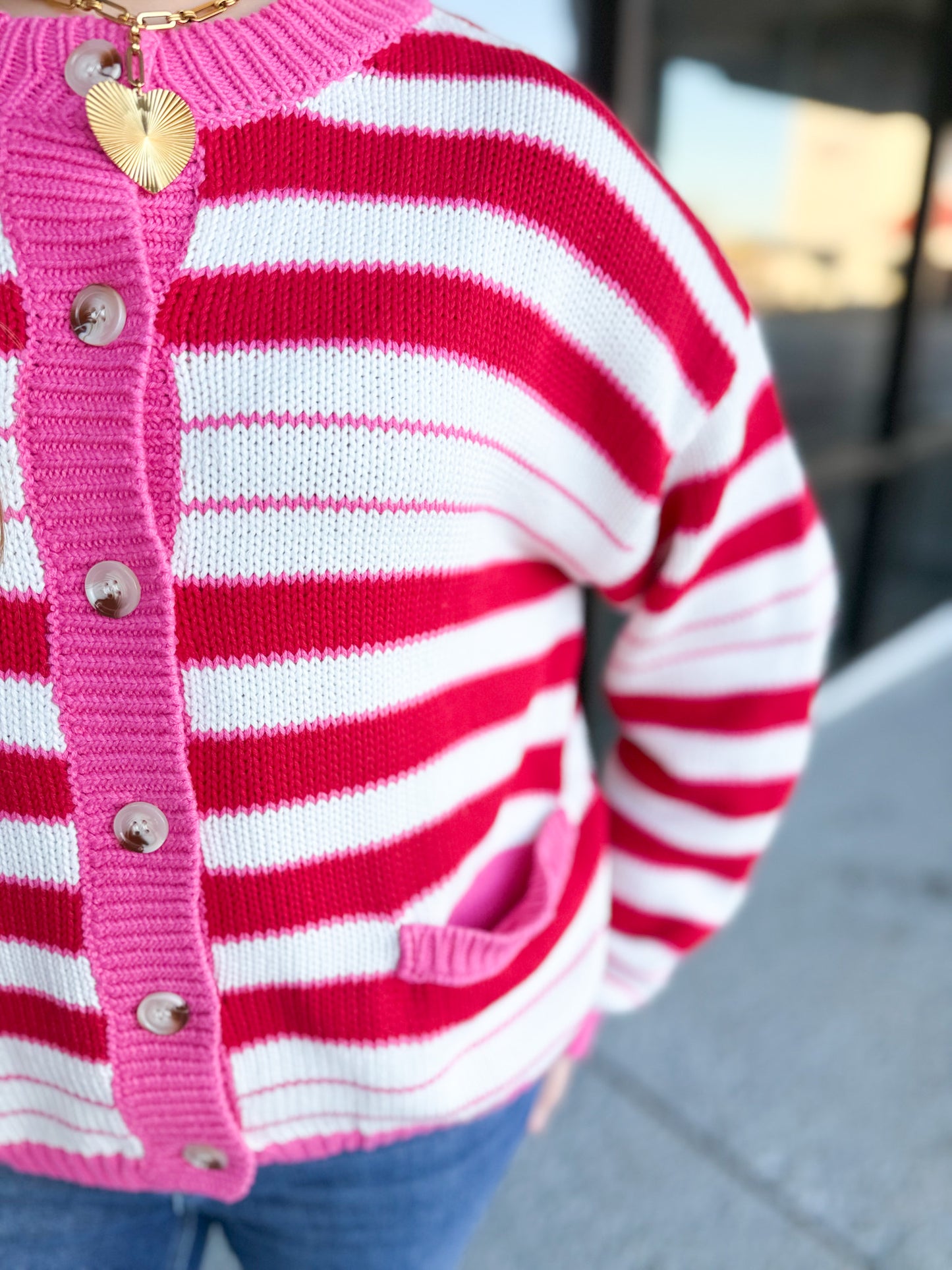 Fefe Button Up Cardi - pink mix