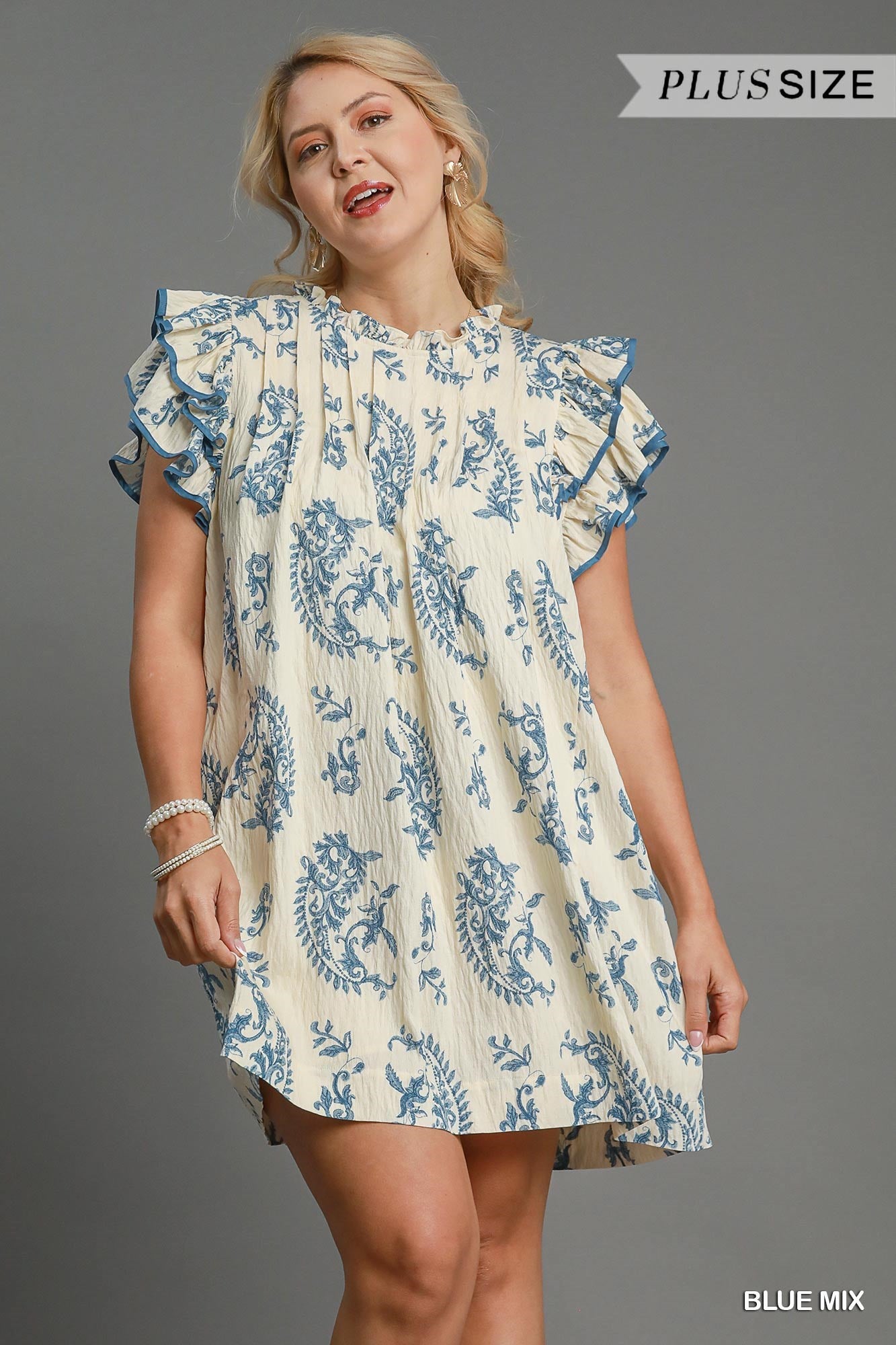 Two Tone Paisley Tiered Mini-Blue Mix