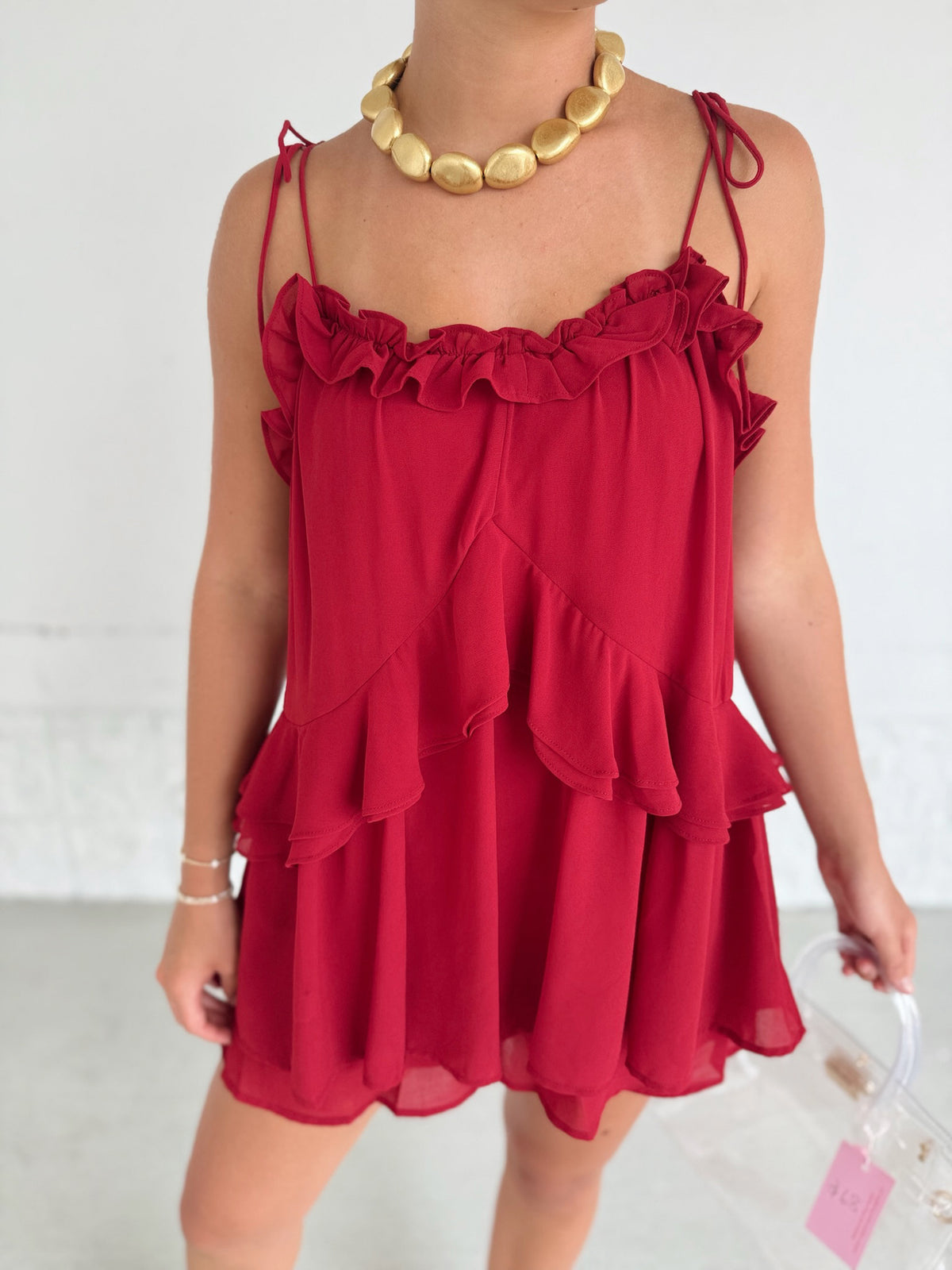 Roll with It Romper - crimson