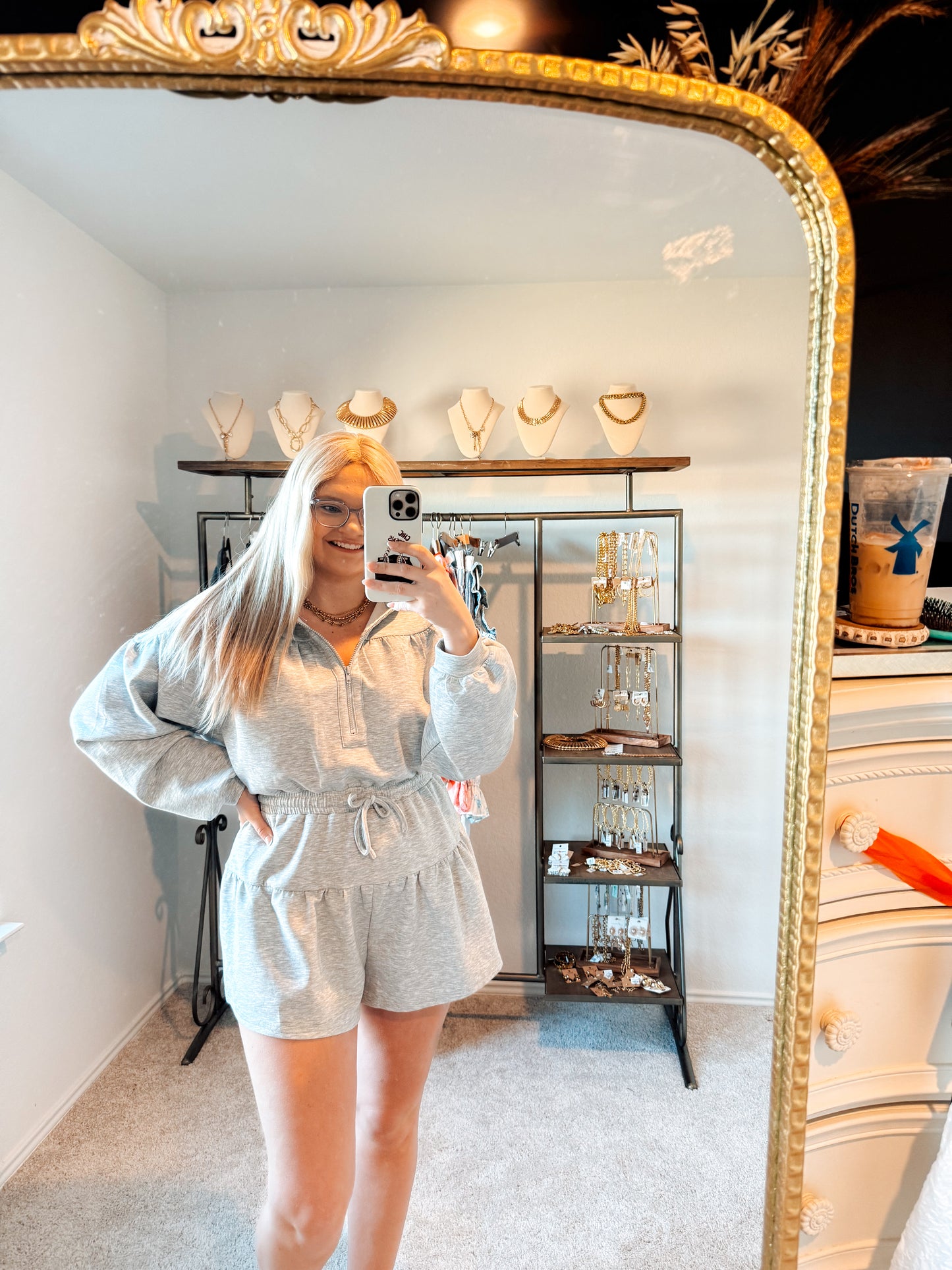 Scuba Hooded Romper- Heather Grey