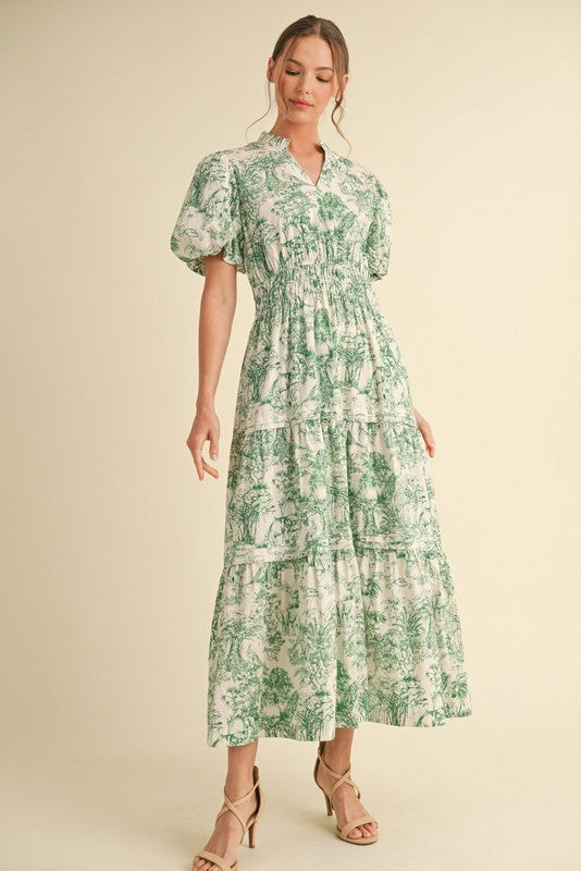 Floral Print Pockets Maxi Dress-Green