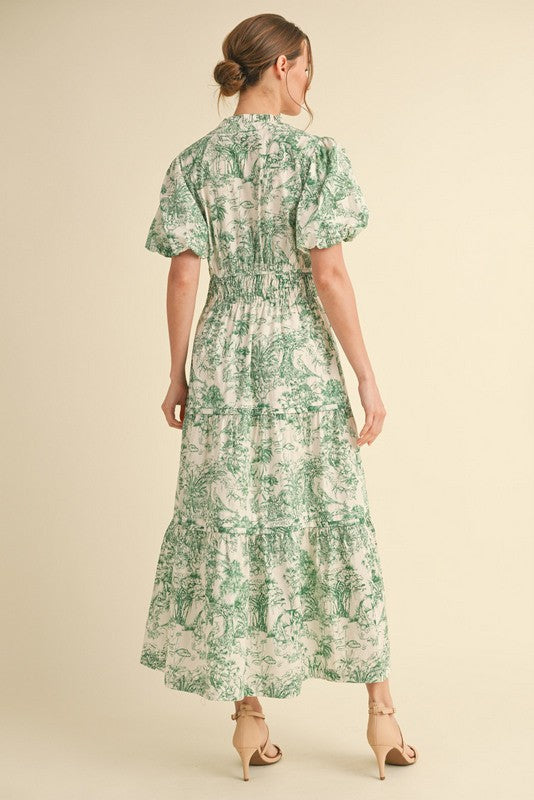 Floral Print Pockets Maxi Dress-Green