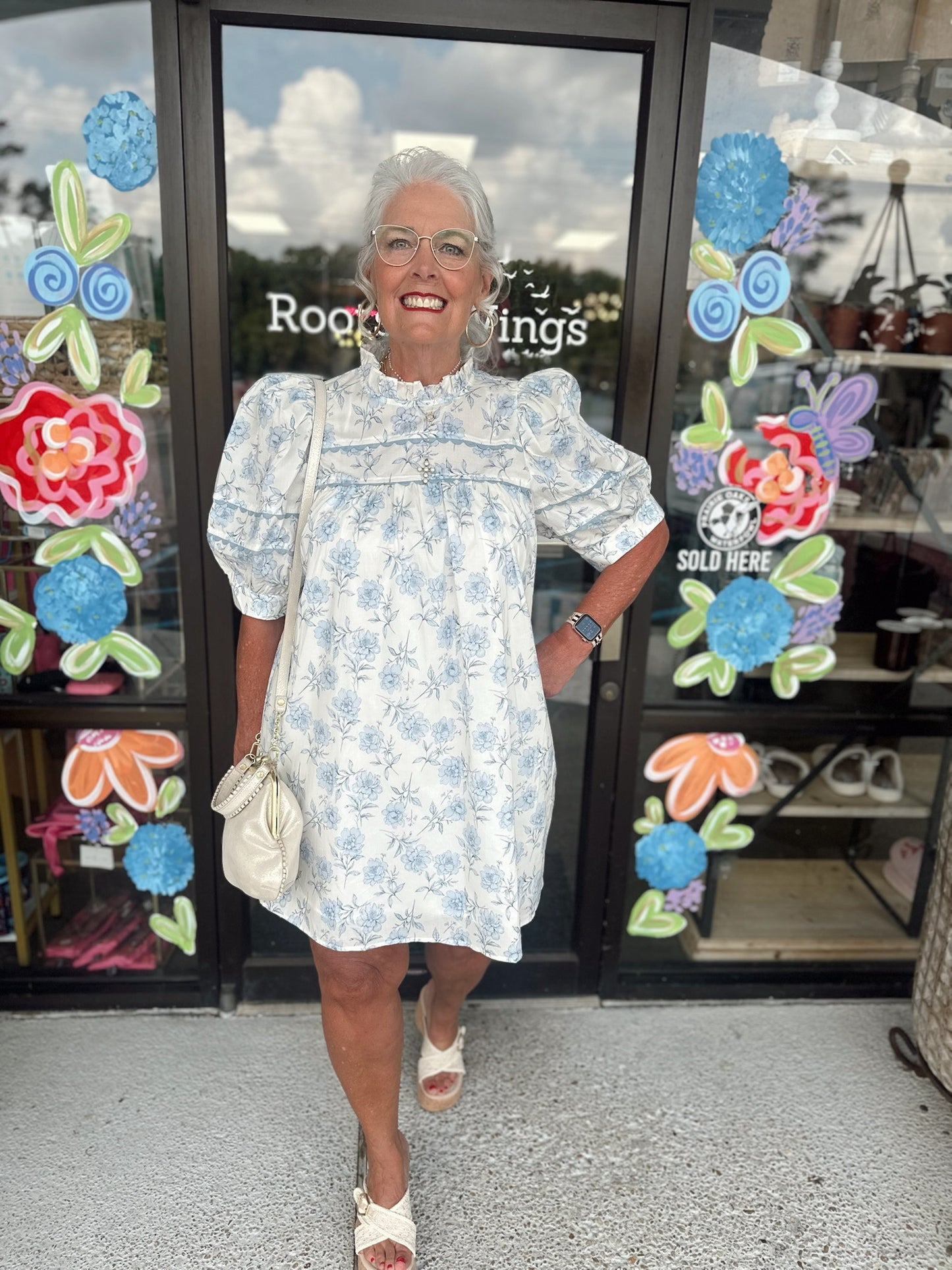 Azure Floral Short Sleeve Dress