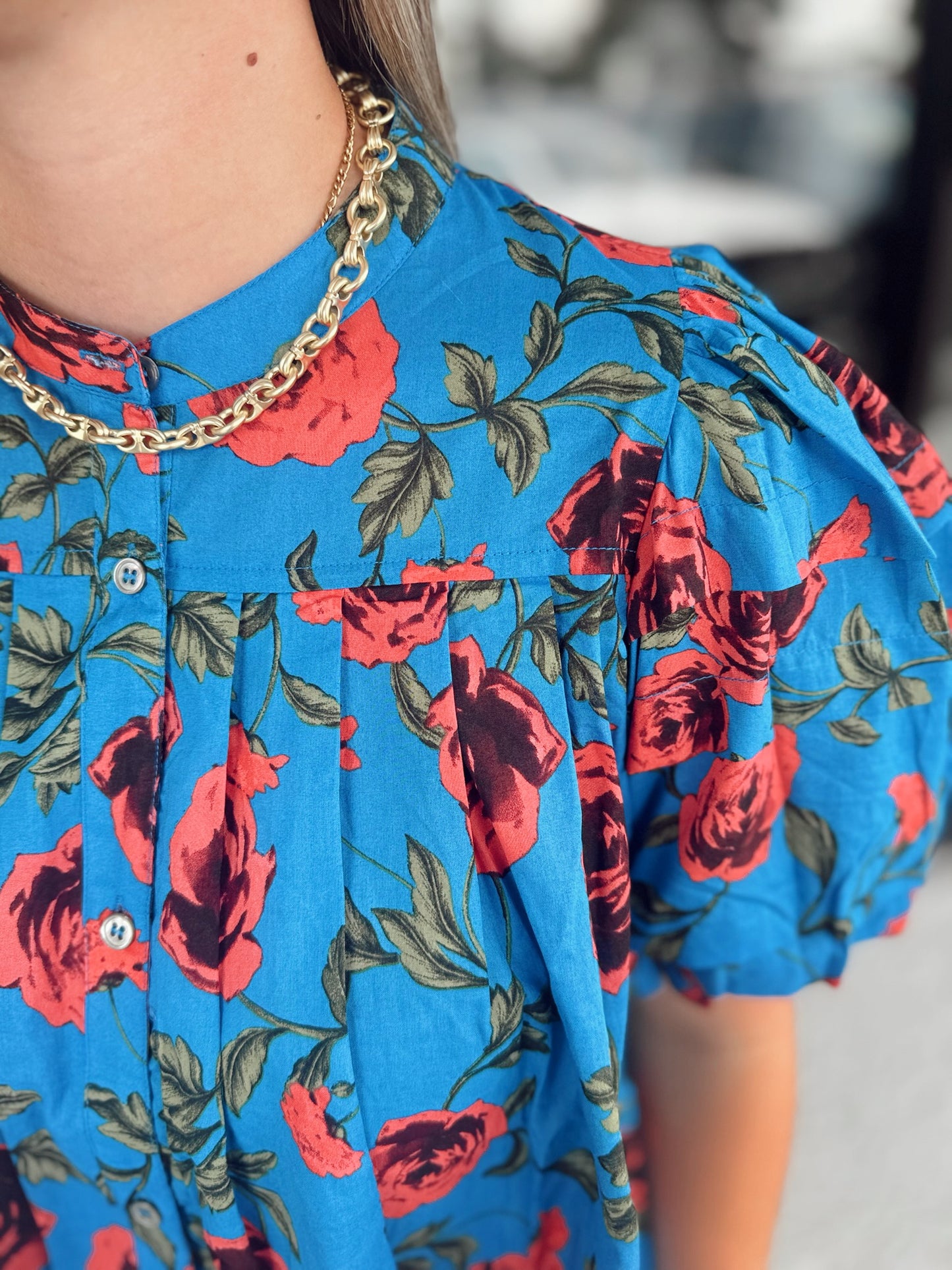 The Ella Top-Blue/ Red