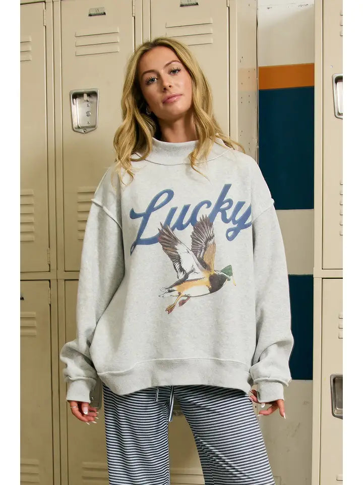 Lucky Mallard Mockneck - heather grey