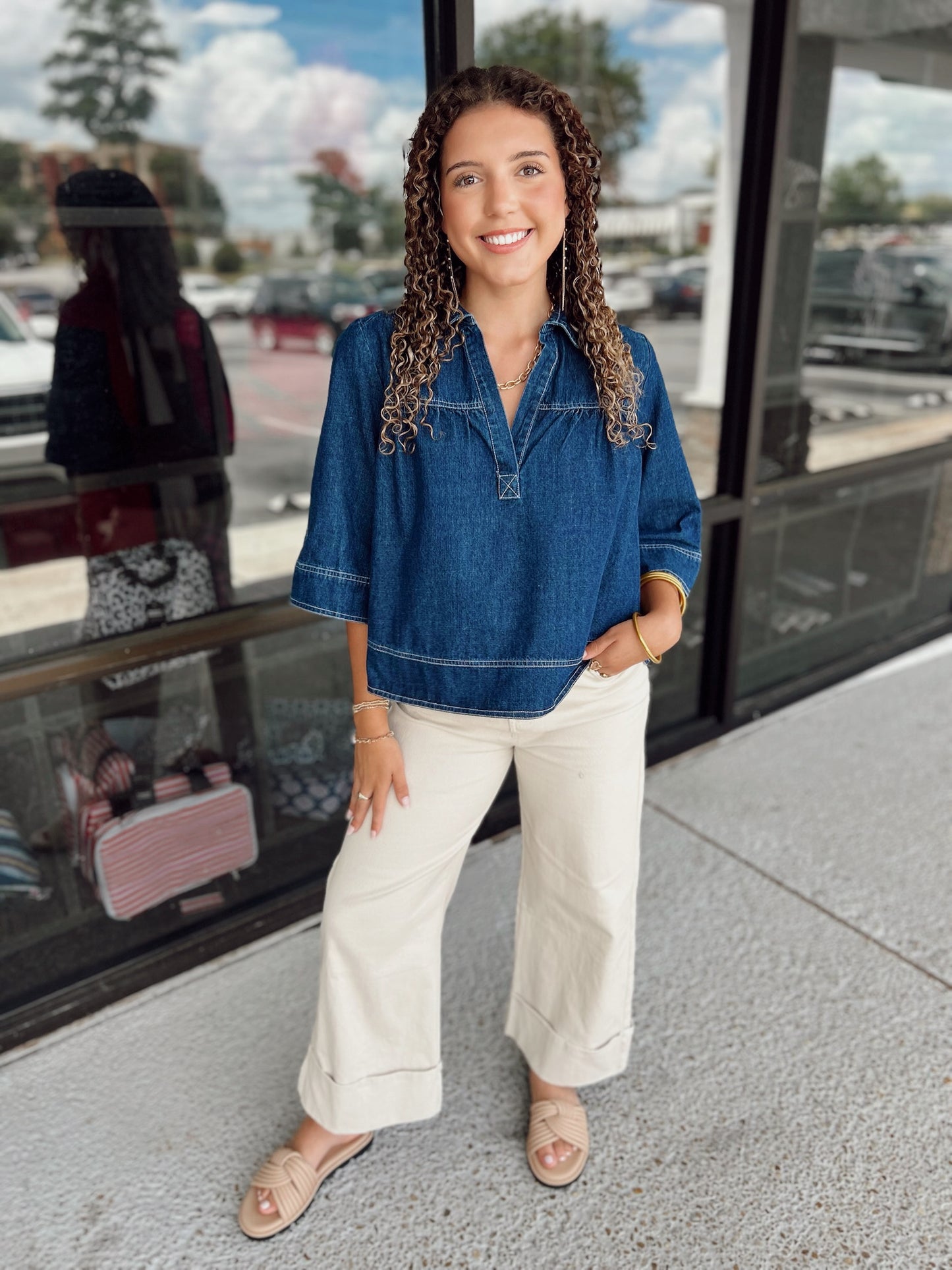 V Neck Denim Swing Top