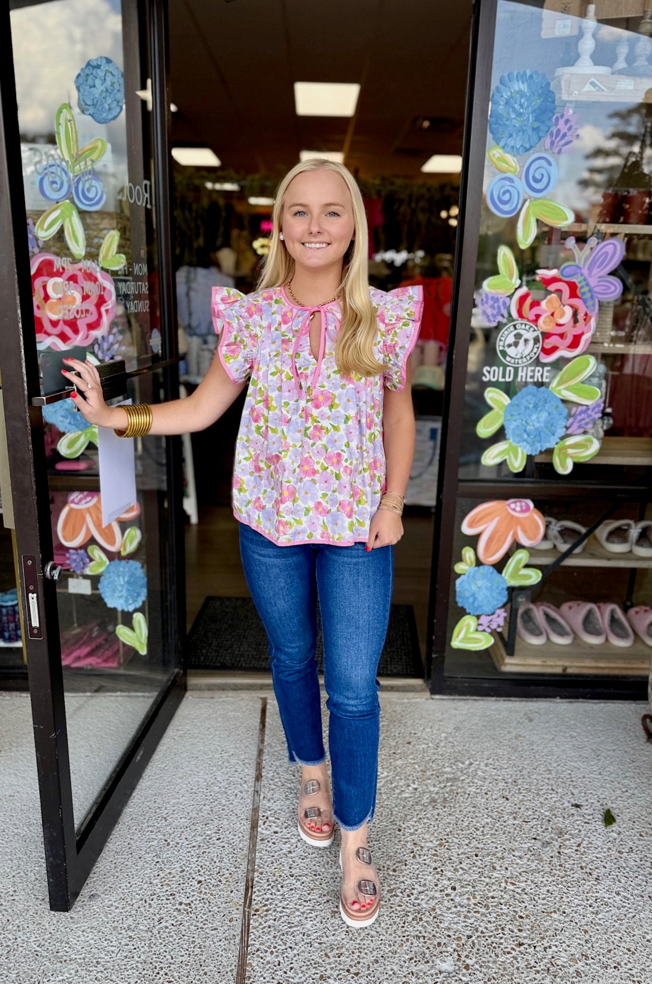 Floral Print Contrast Top