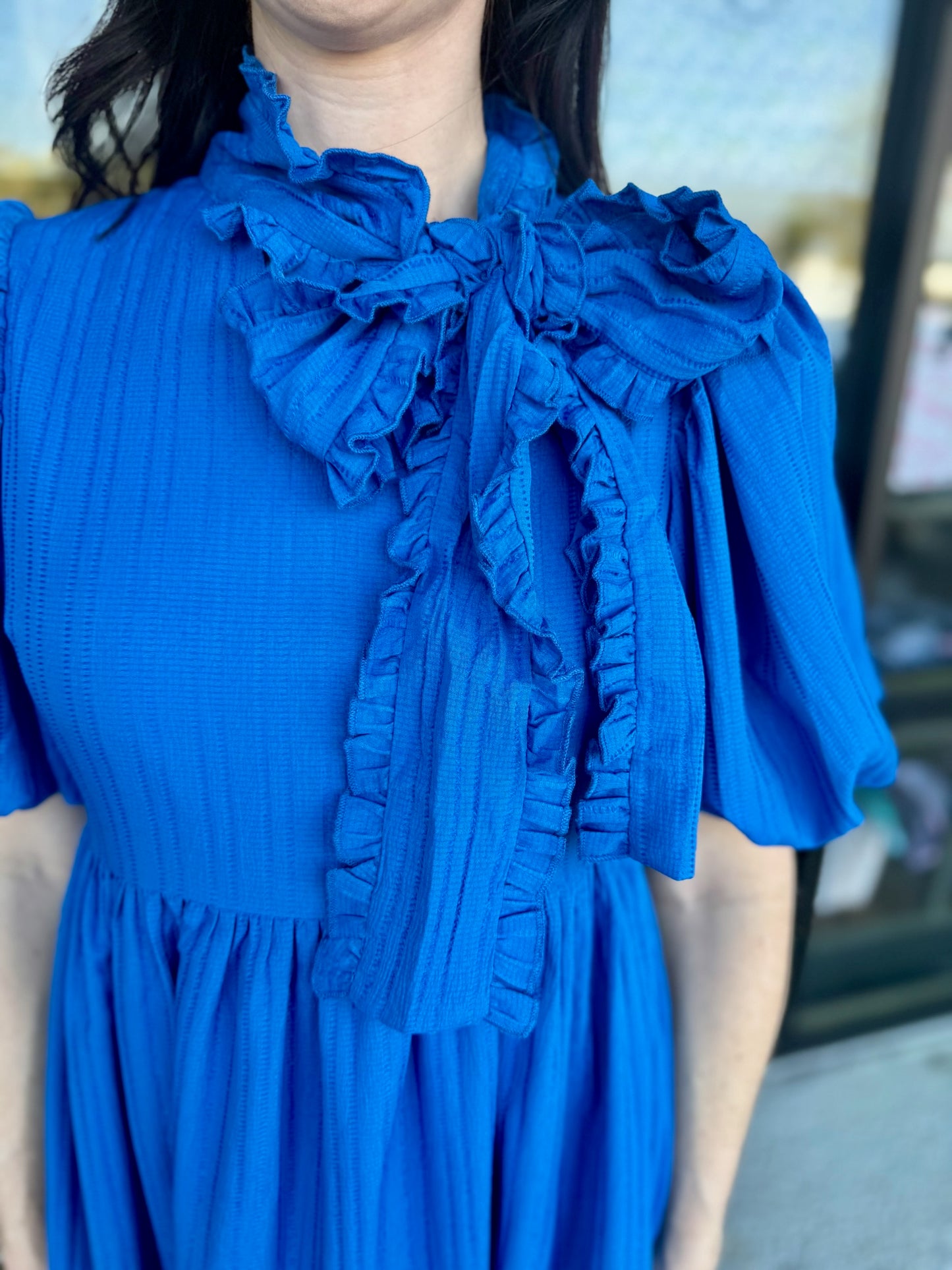 Lace Ribbon Midi-Royal Blue