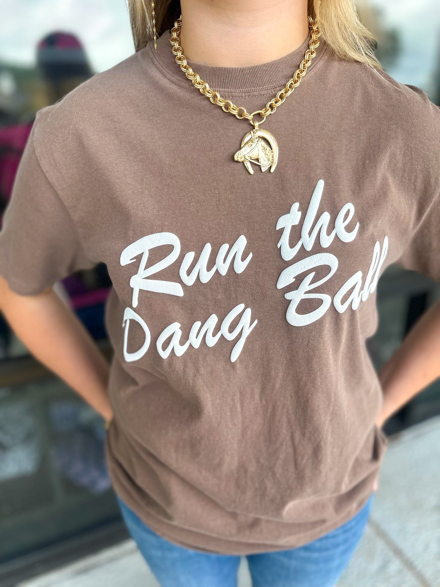 Run The Dang Ball Tee-Brown