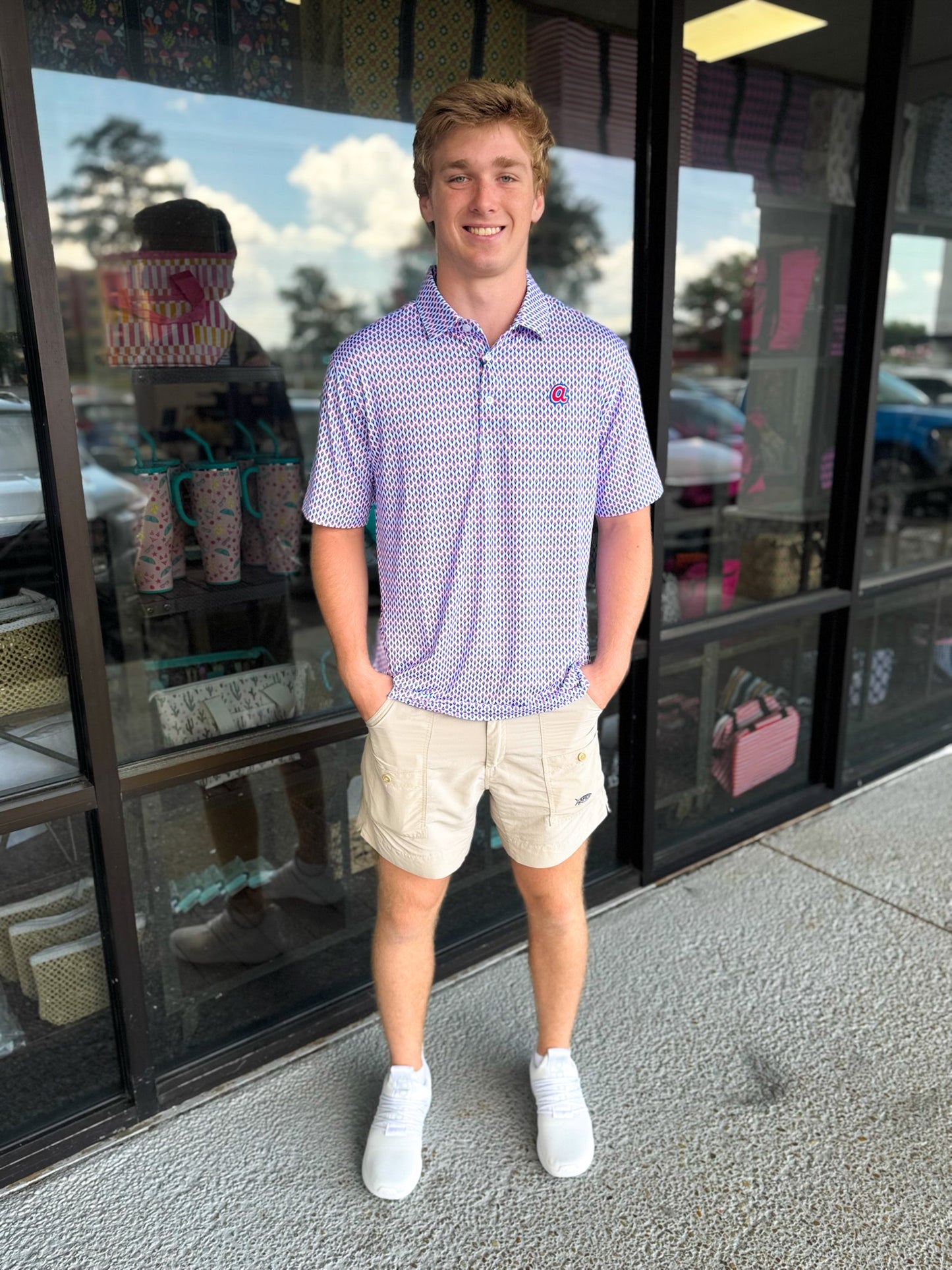 Atlanta Braves Cooperstown Feather Printed Performance Polo