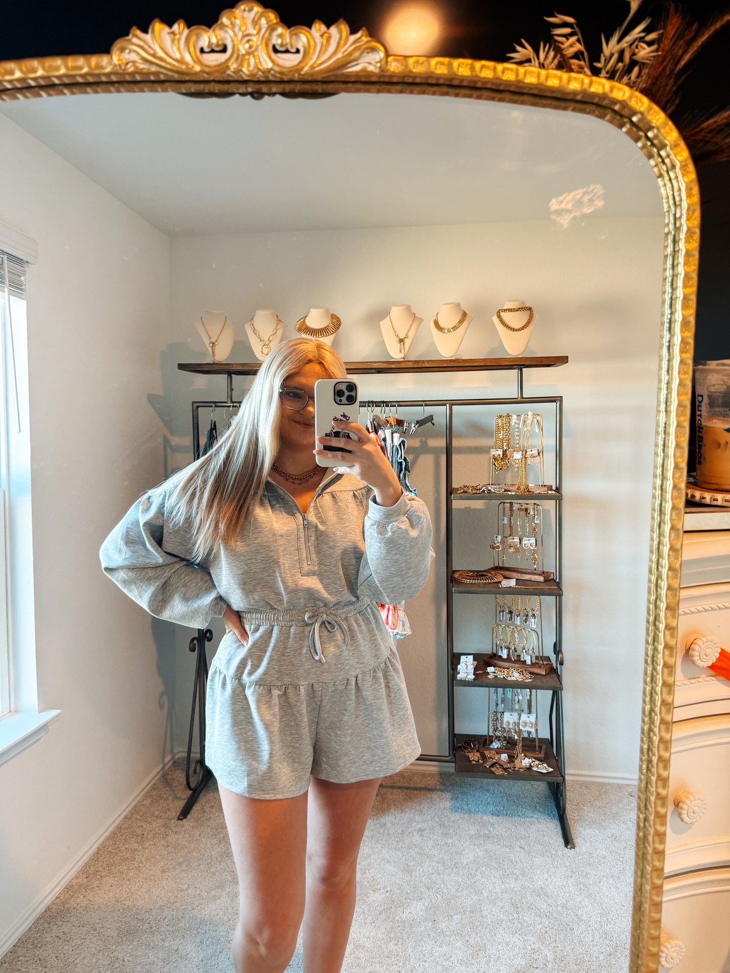 Scuba Hooded Romper- Heather Grey
