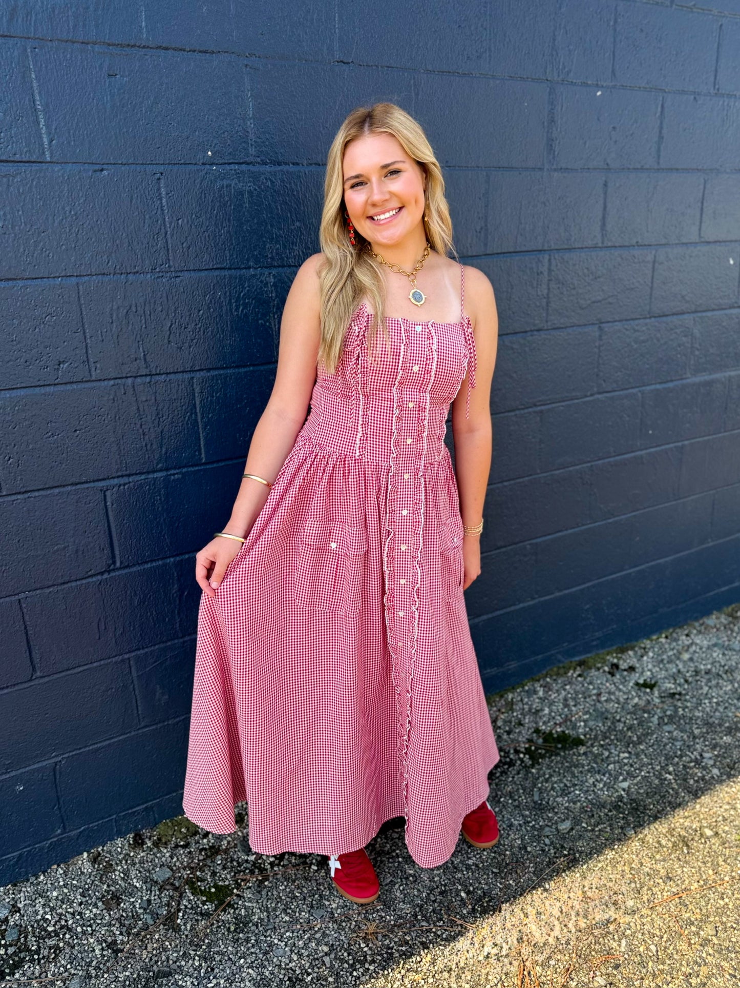 Gingham Time Midi - Red Mix