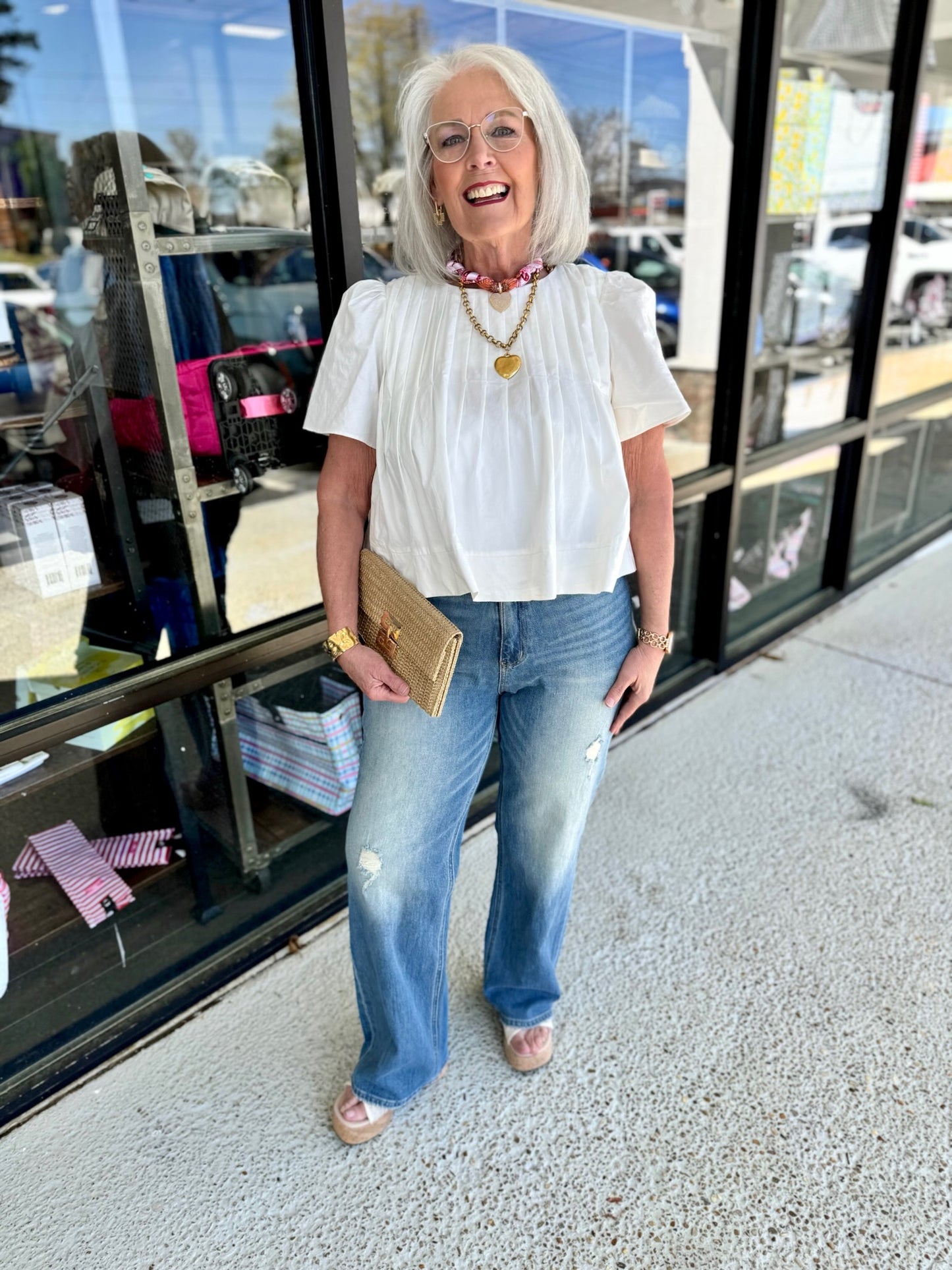 PLEATED DETAIL SHORT SLEEVE BLOUSE