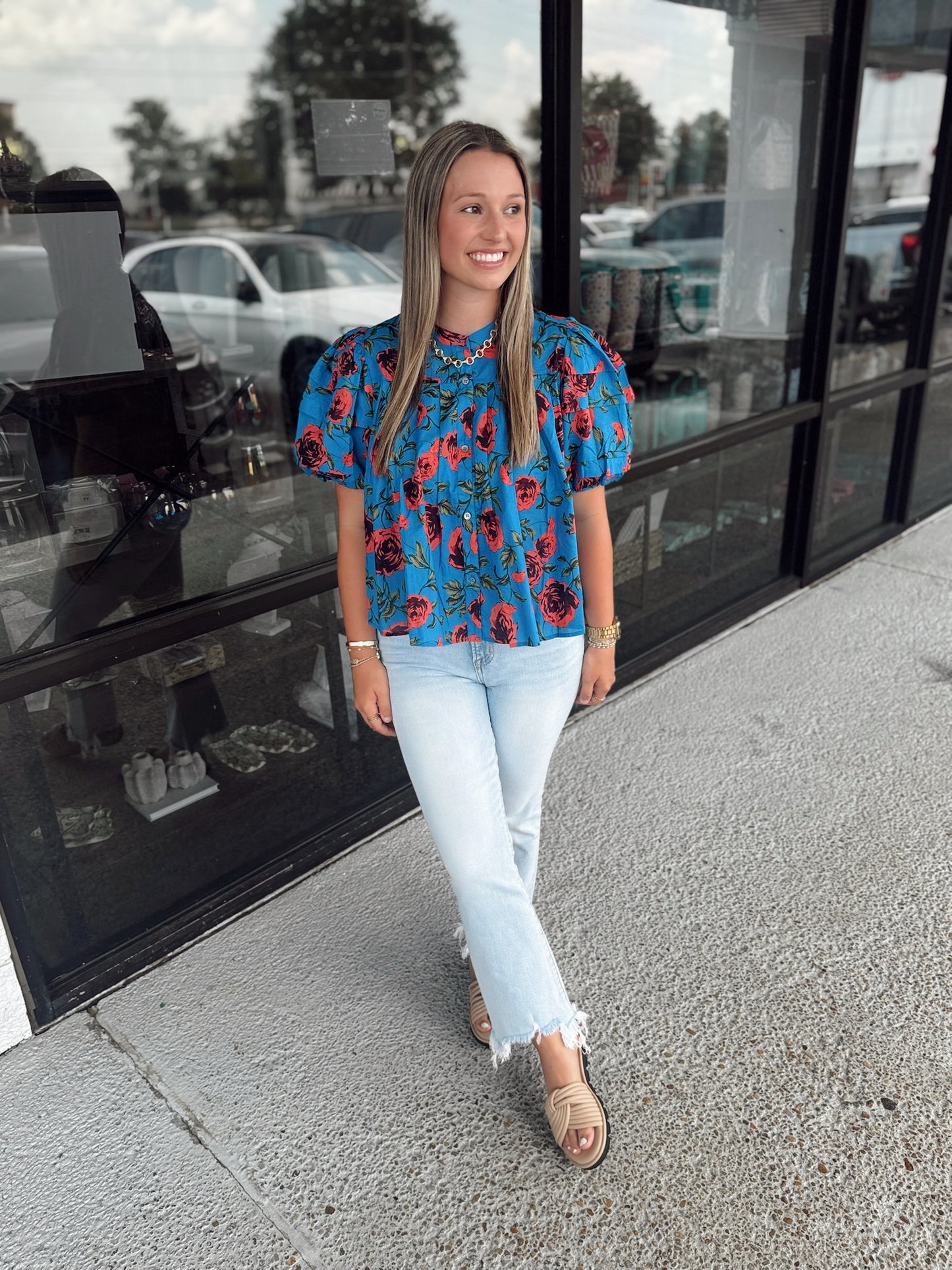 The Ella Top-Blue/ Red