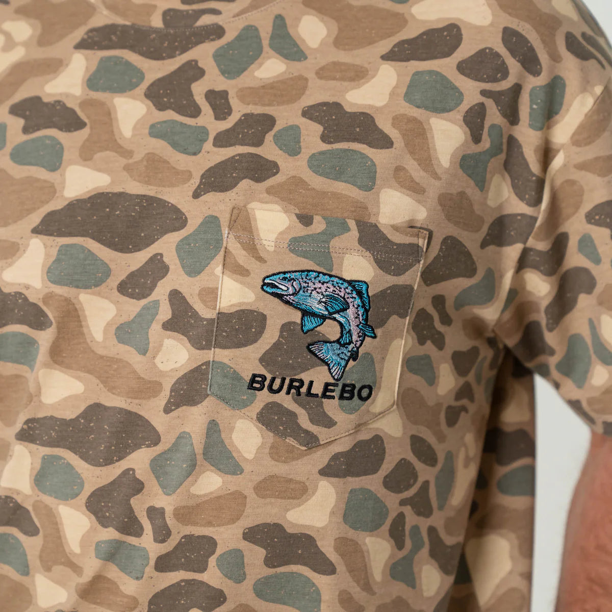 Pintail camo jumping trout Pocket Tee