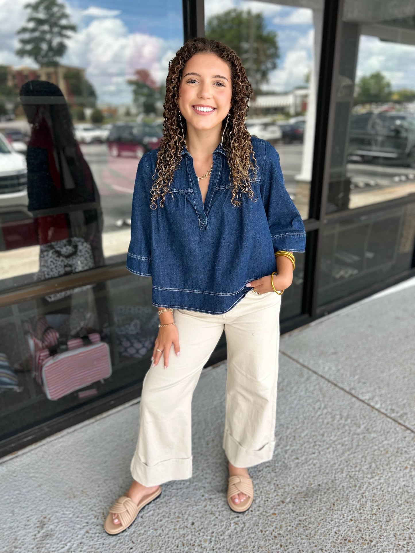 V Neck Denim Swing Top