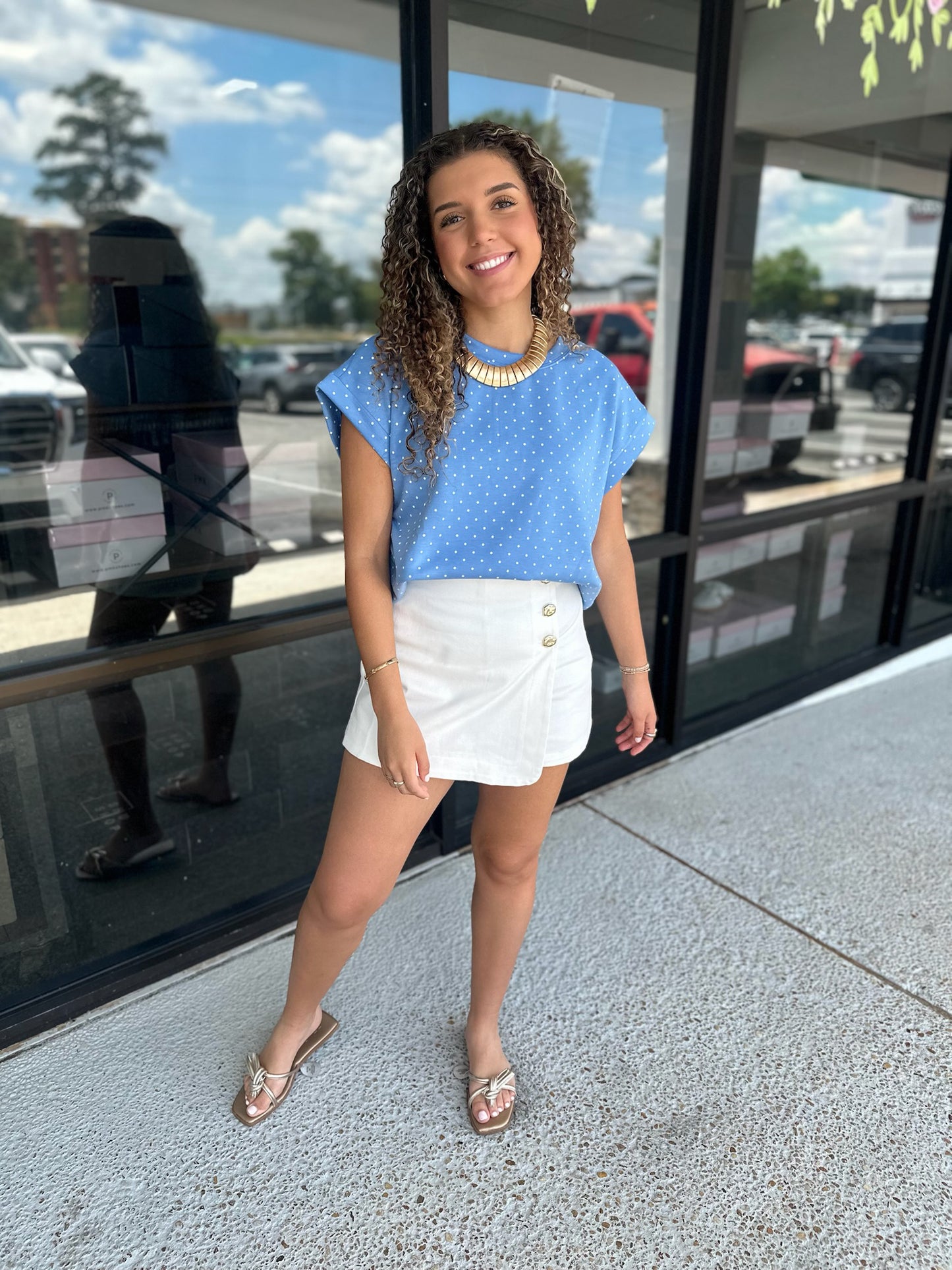 Scuba Polka Dot Relaxed Top - white/blue