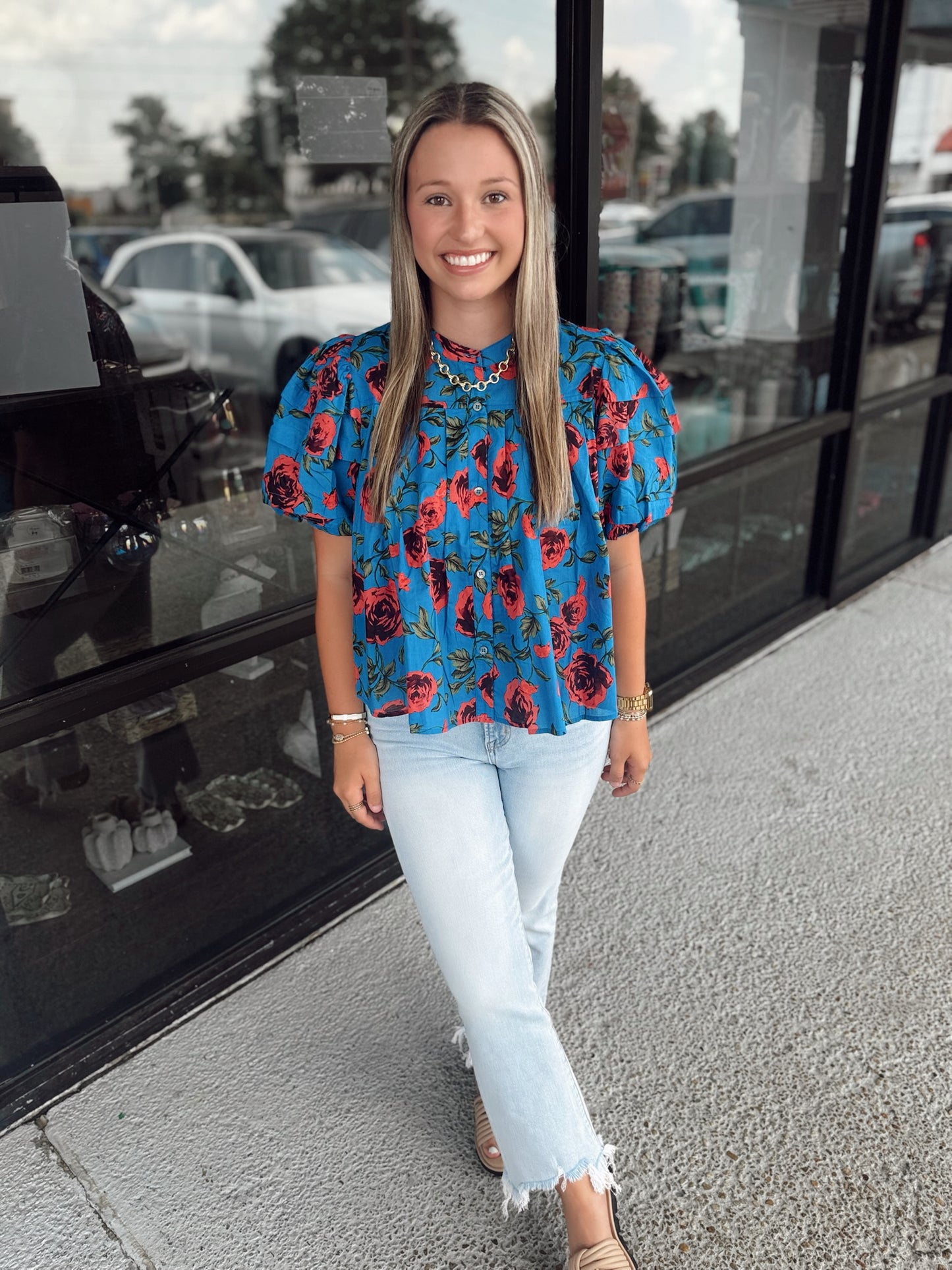 The Ella Top-Blue/ Red