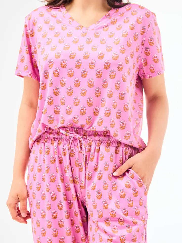 Alli Pajama Set - Floral Foulard Pink